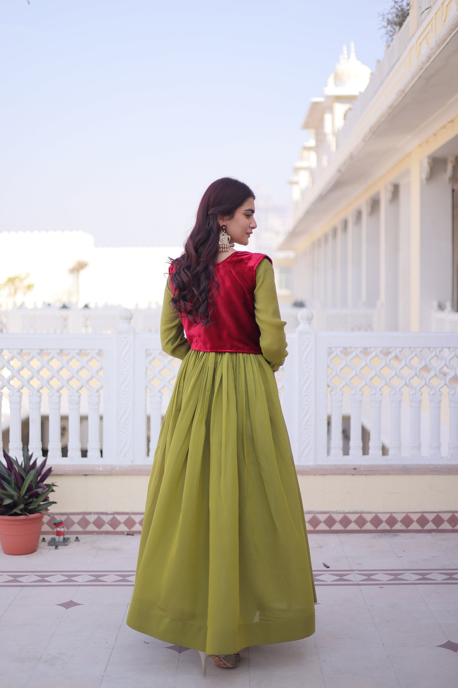 Jyoti Fashion Green Mal Chanderi Designer Anarkali Gown with Koti