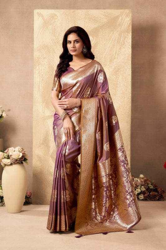 Jyoti Fashion Women's Wine Silk Zari Woven Saree with Blouse
