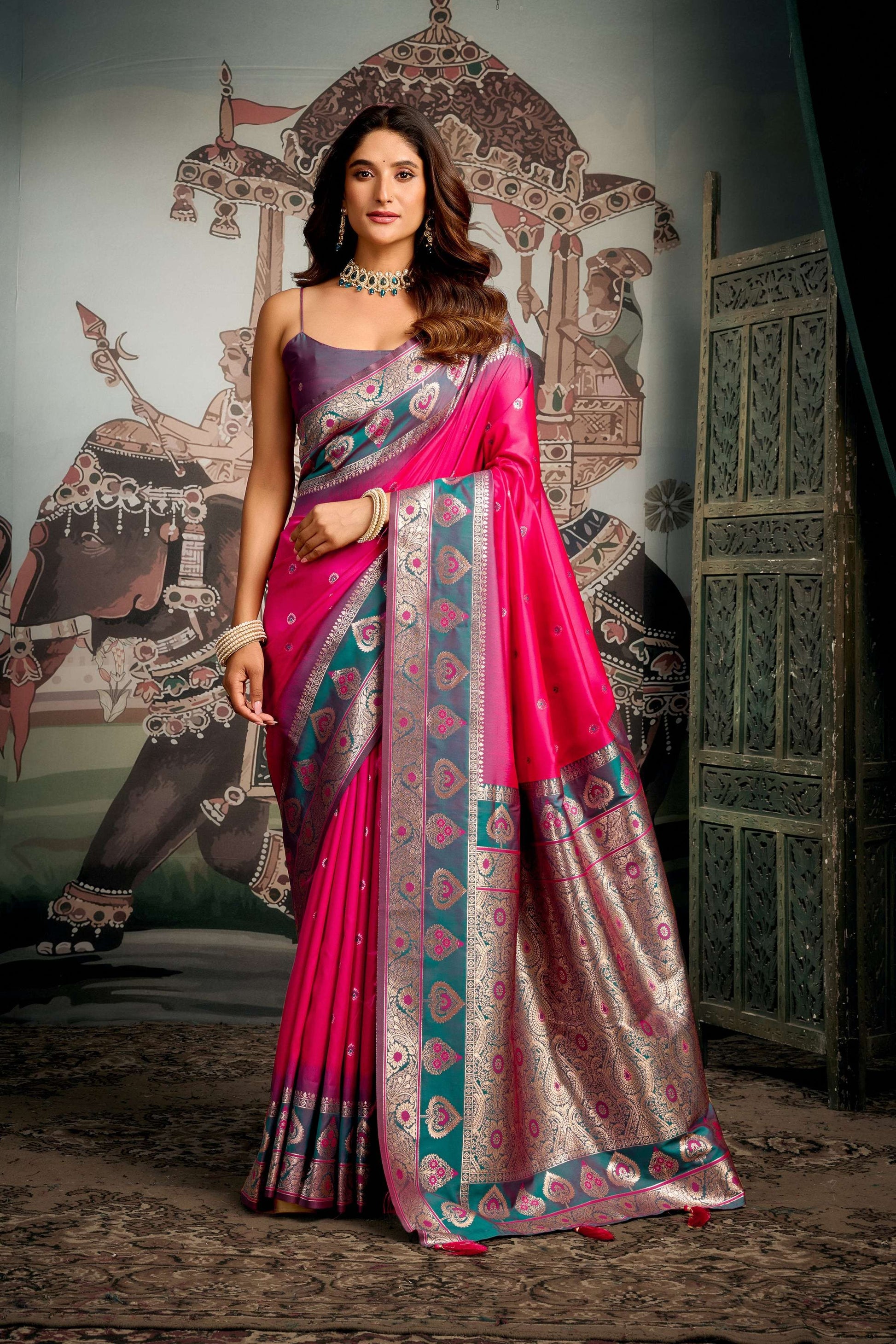 Jyoti Fashion Women's Pink Soft Silk Zari Woven Saree with Blouse