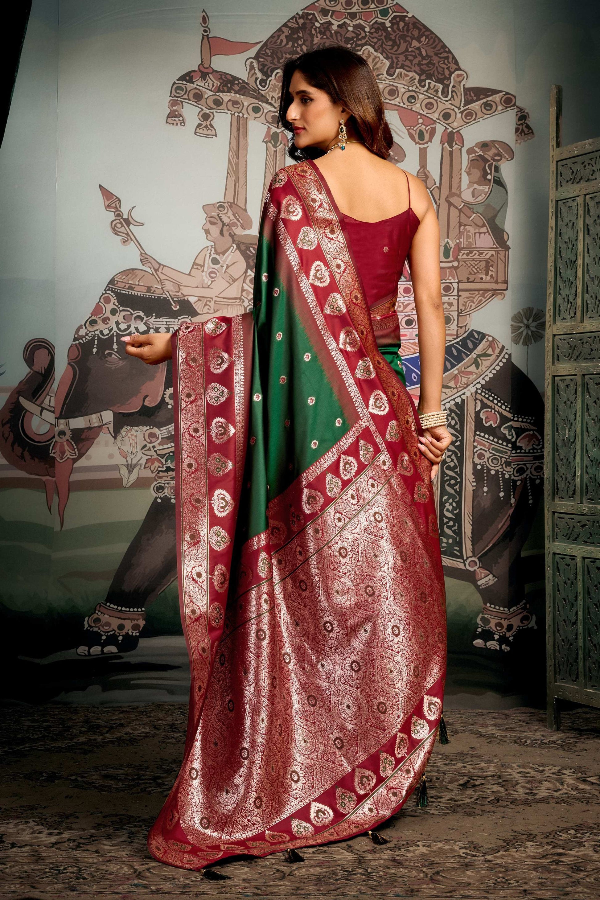 Jyoti Fashion Women's Bottle Green Soft Silk Zari Woven Saree with Blouse
