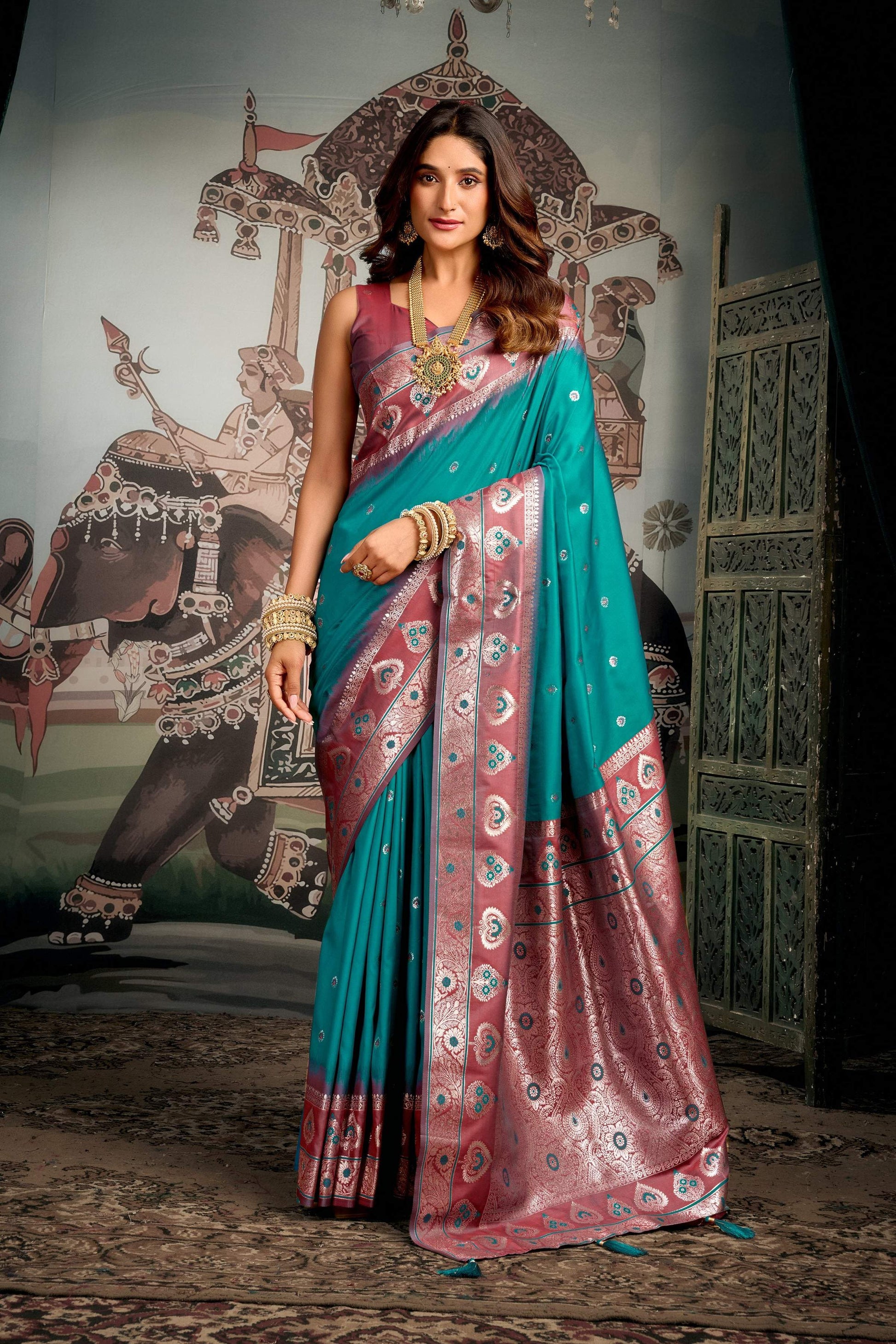 Jyoti Fashion Women's Turquoise Soft Silk Zari Woven Saree with Blouse
