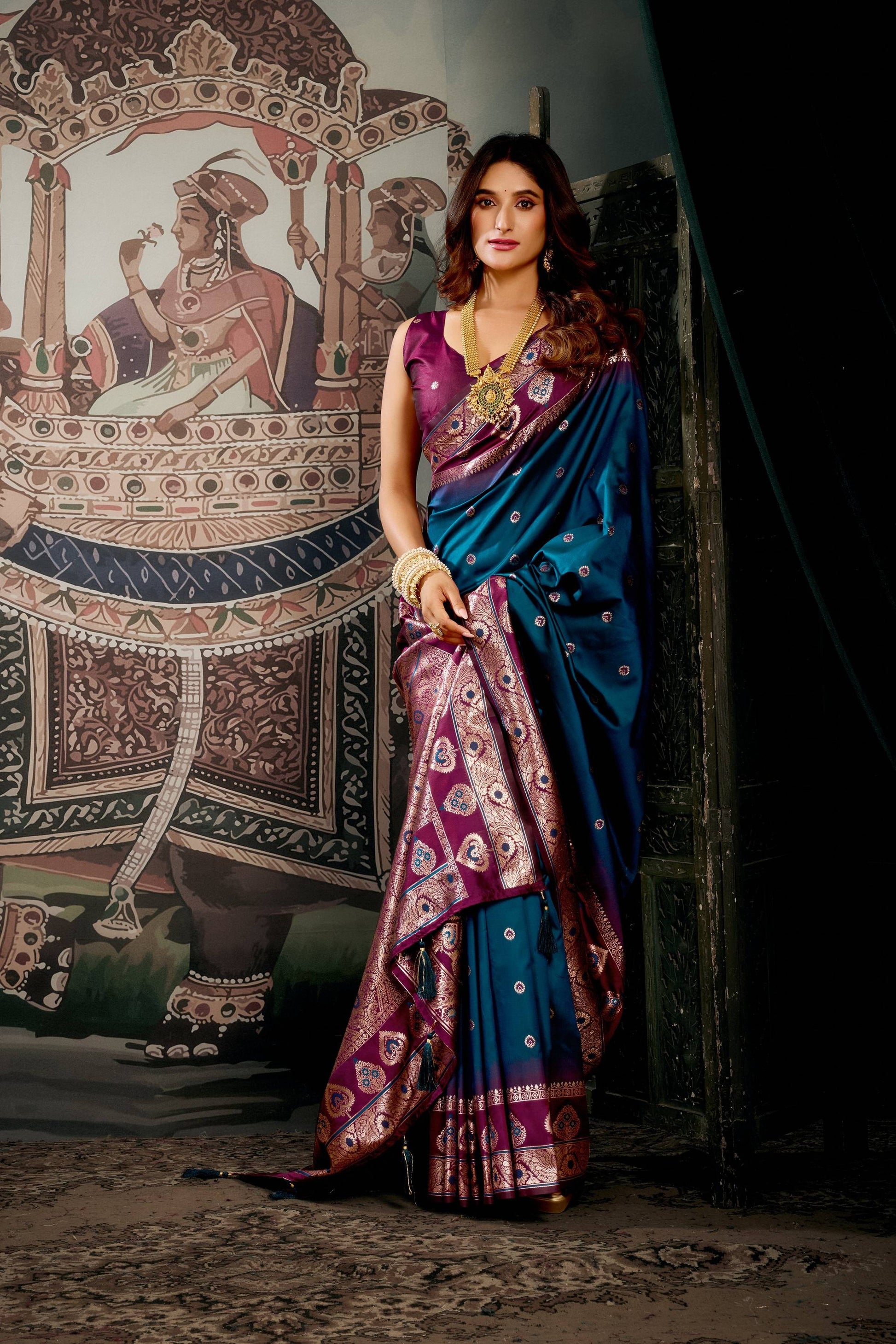 Jyoti Fashion Women's Morpich Soft Silk Zari Woven Saree with Blouse