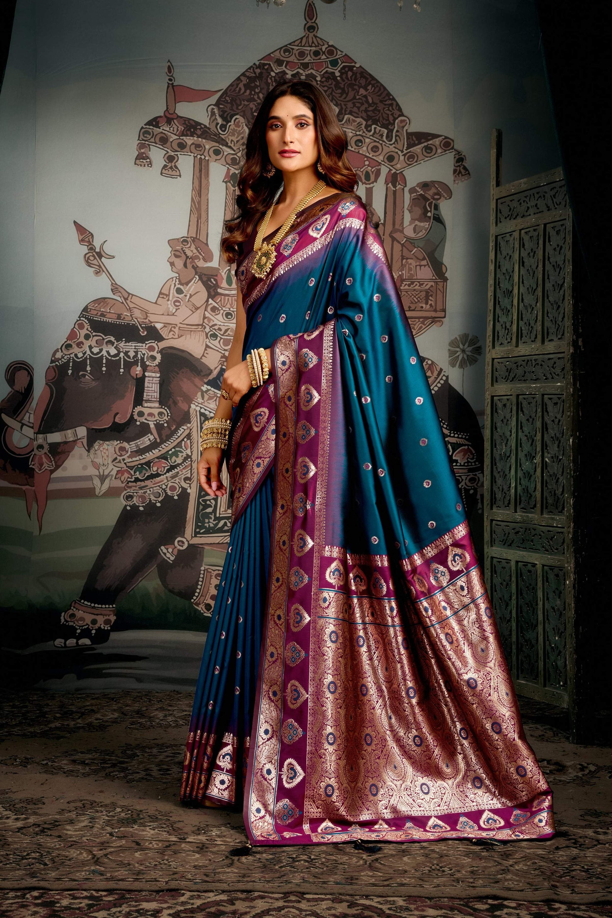 Jyoti Fashion Women's Morpich Soft Silk Zari Woven Saree with Blouse