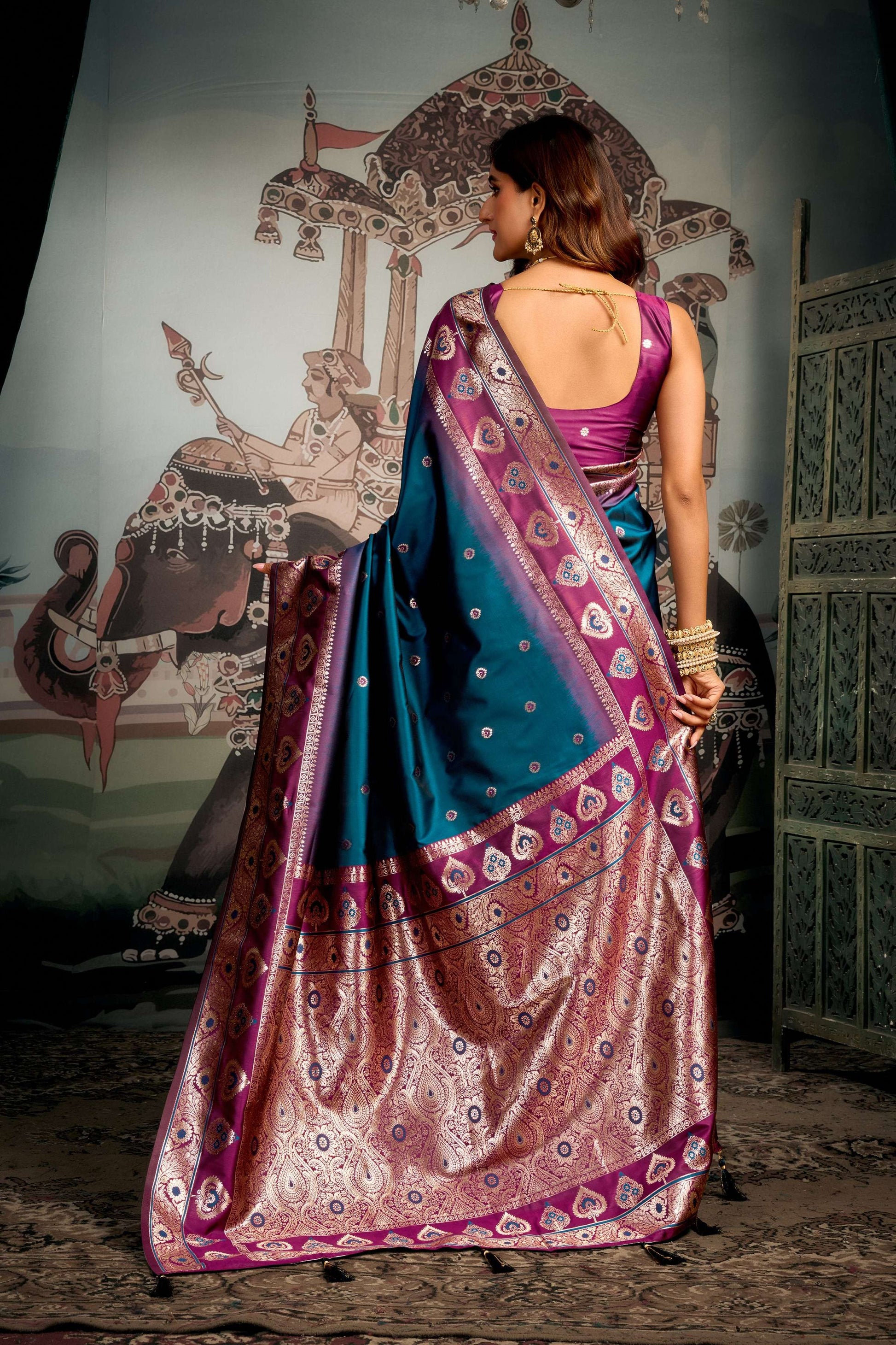 Jyoti Fashion Women's Morpich Soft Silk Zari Woven Saree with Blouse
