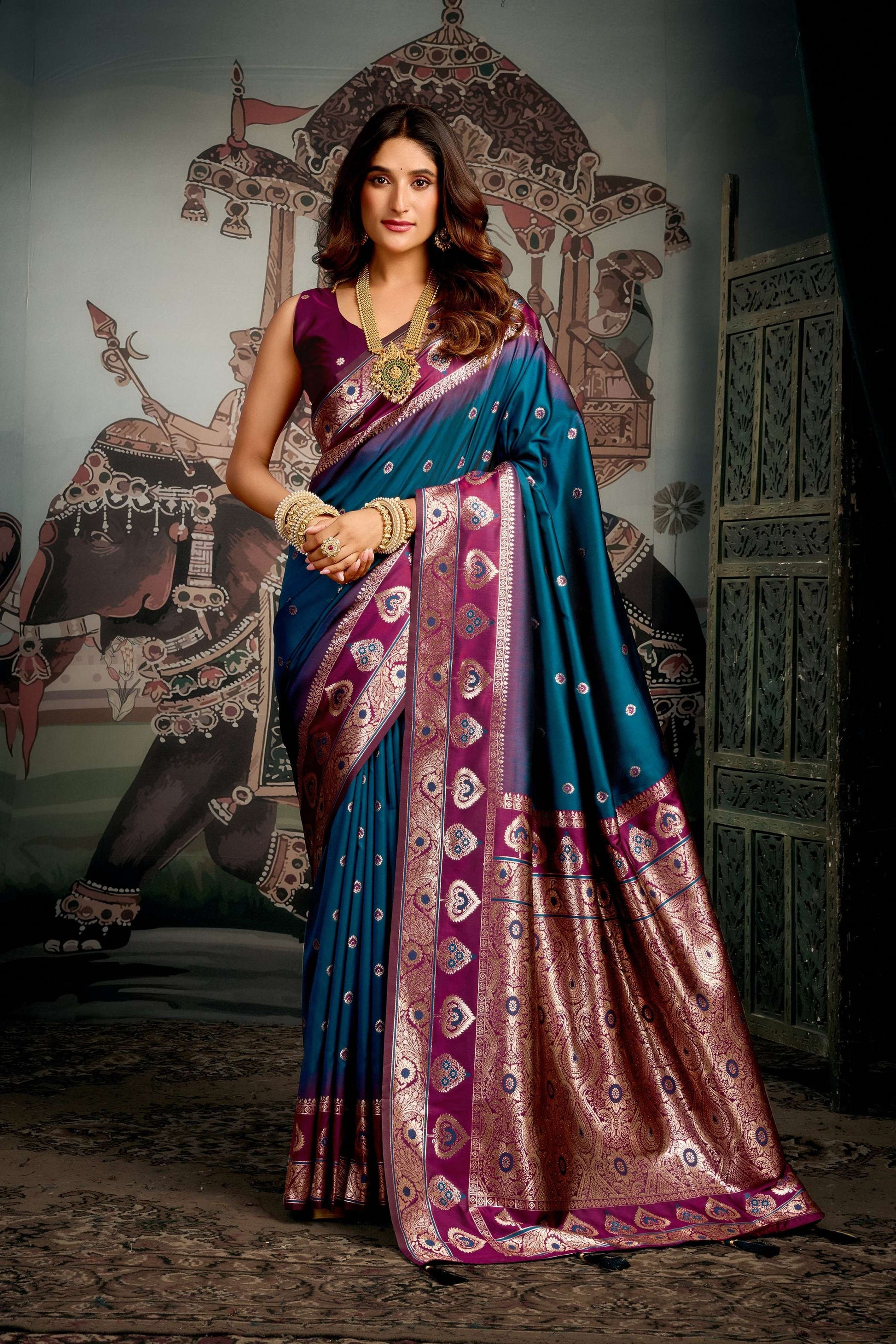 Jyoti Fashion Women's Morpich Soft Silk Zari Woven Saree with Blouse