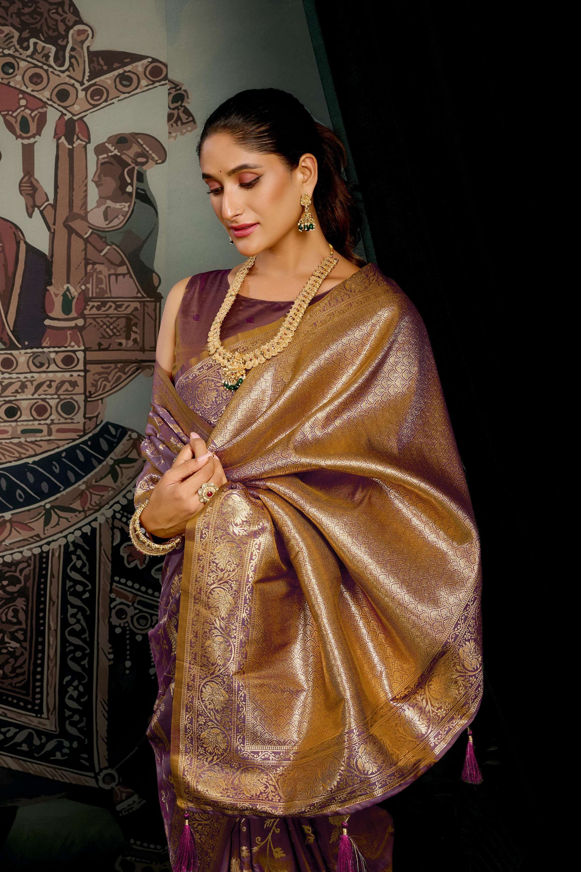 Jyoti Fashion Women's Wine Premium Soft Silk Zari Woven Saree with Blouse