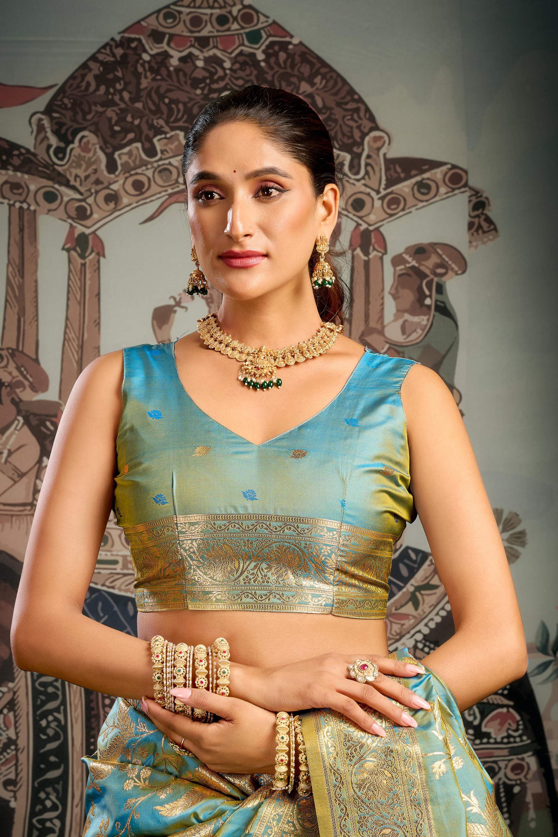 Jyoti Fashion Women's Turquoise Premium Soft Silk Zari Woven Saree with Blouse