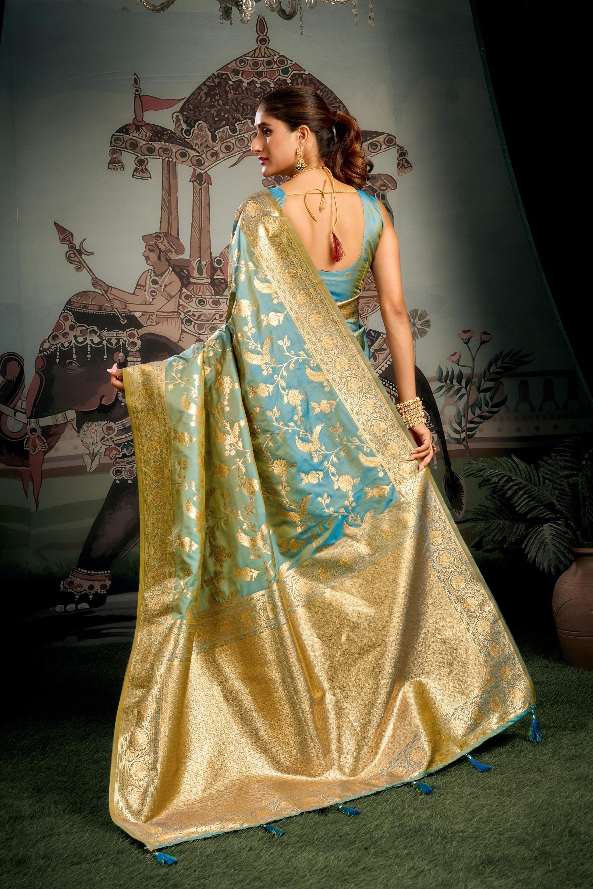 Jyoti Fashion Women's Turquoise Premium Soft Silk Zari Woven Saree with Blouse