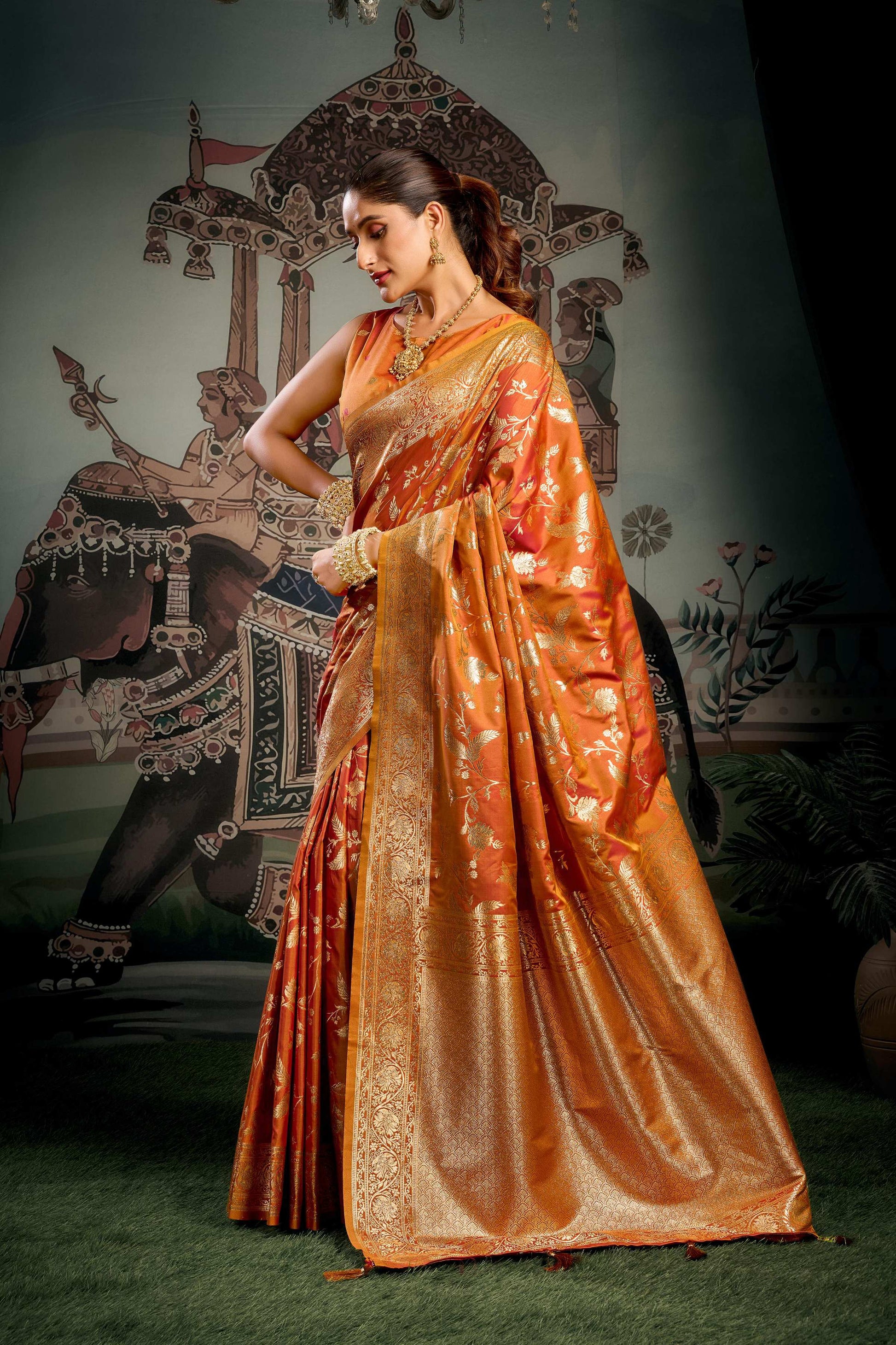 Jyoti Fashion Women's Orange Premium Soft Silk Zari Woven Saree with Blouse
