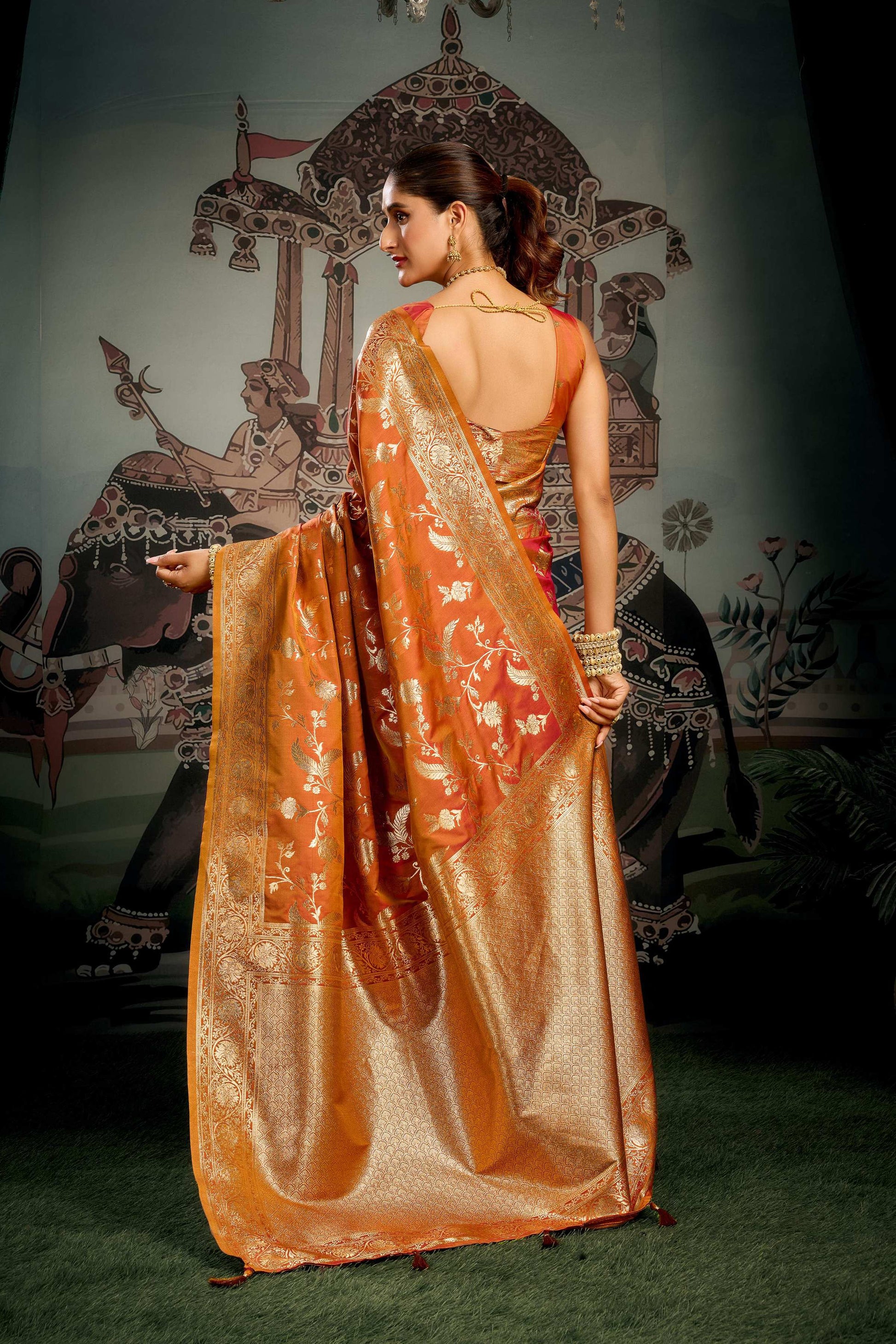 Jyoti Fashion Women's Orange Premium Soft Silk Zari Woven Saree with Blouse