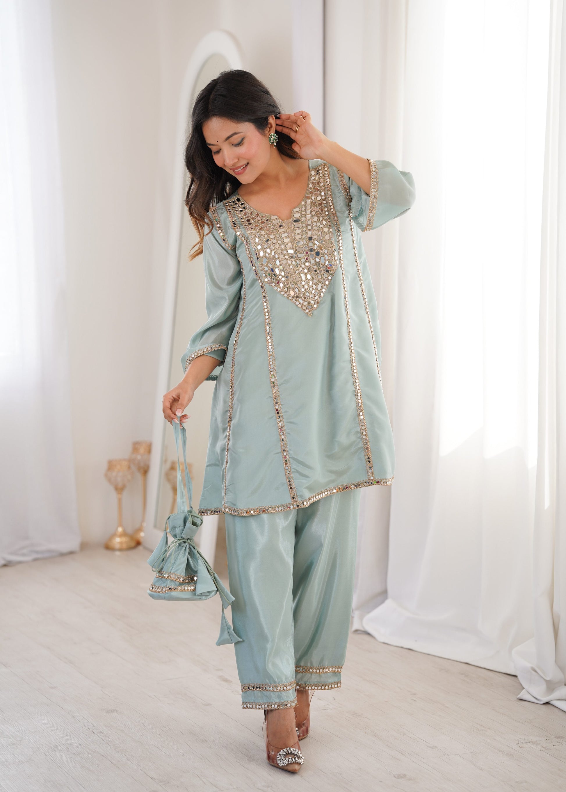 Jyoti Fashion Sky Blue HO Silk Embroidered Designer Kurta Set with Batwa