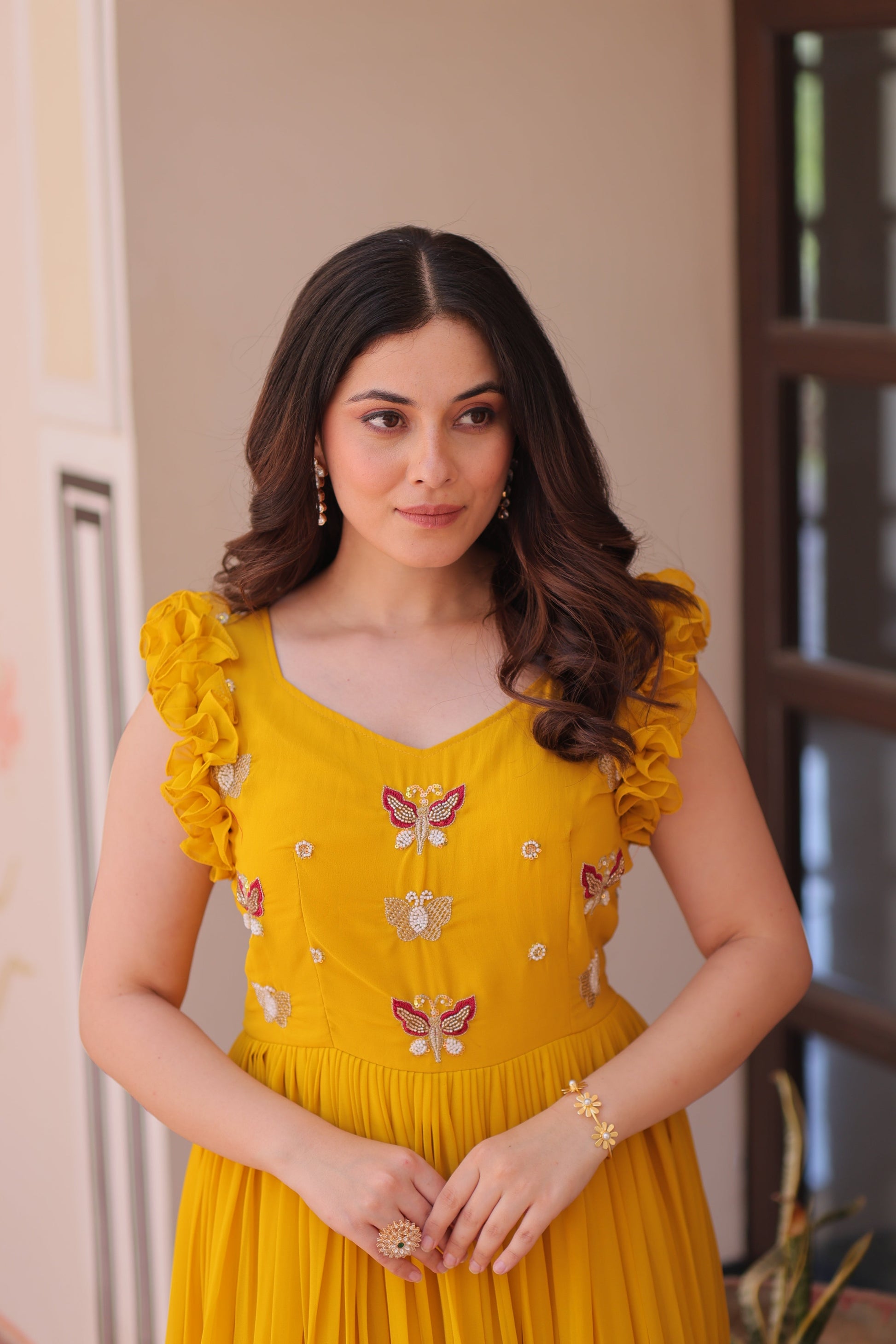 Jyoti Fashion Yellow Faux Blooming Beads Embroidered Anarkali Set