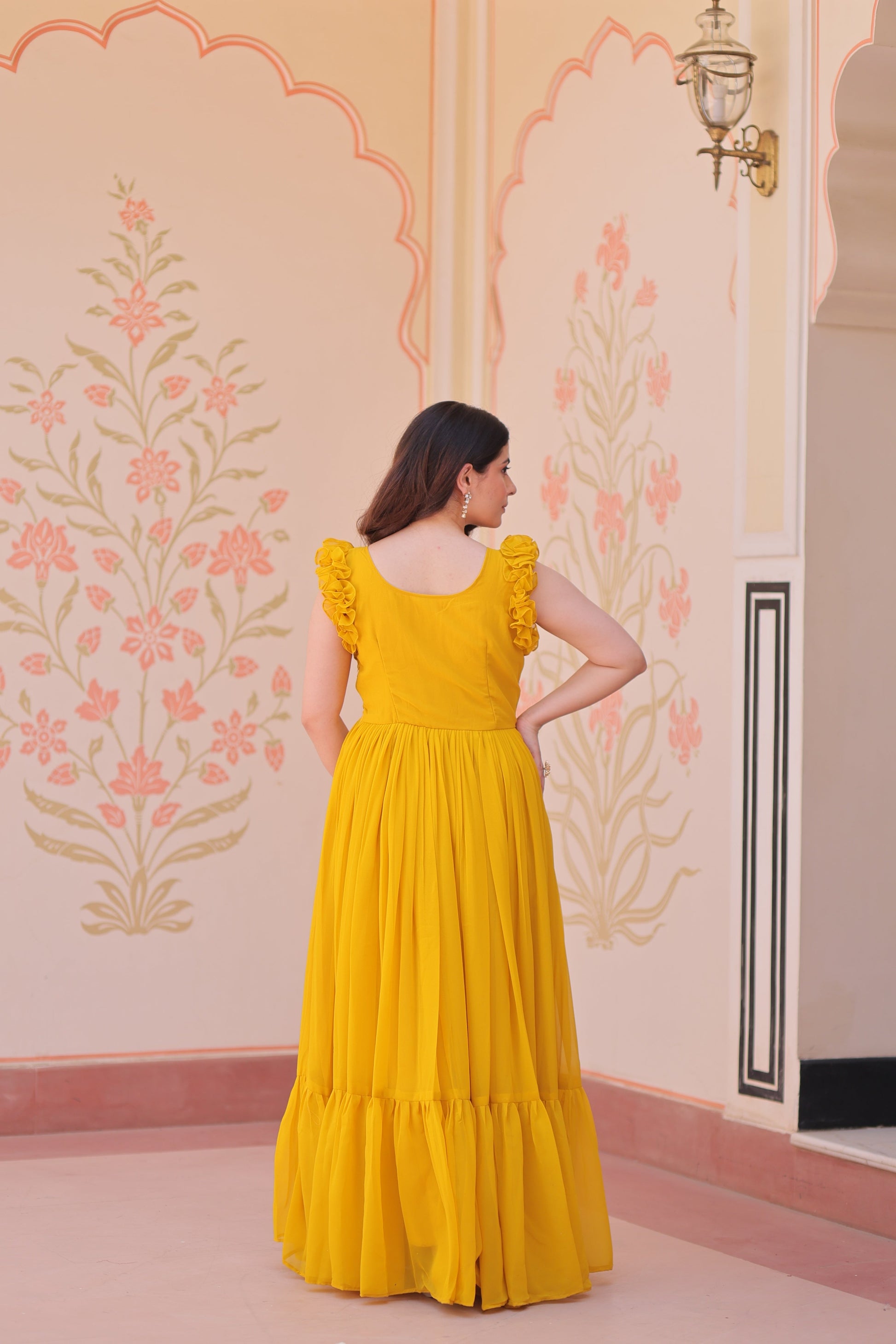Jyoti Fashion Yellow Faux Blooming Beads Embroidered Anarkali Set