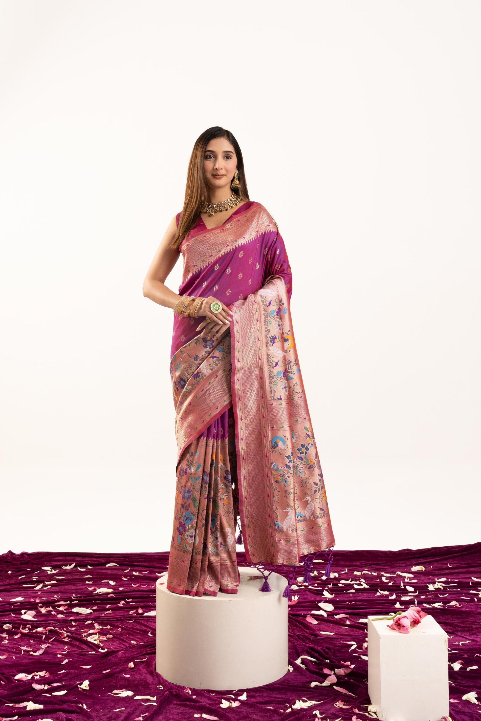 Jyoti Fashion Women's Magenta Soft Banarasi Silk Zari Woven Saree with Blouse