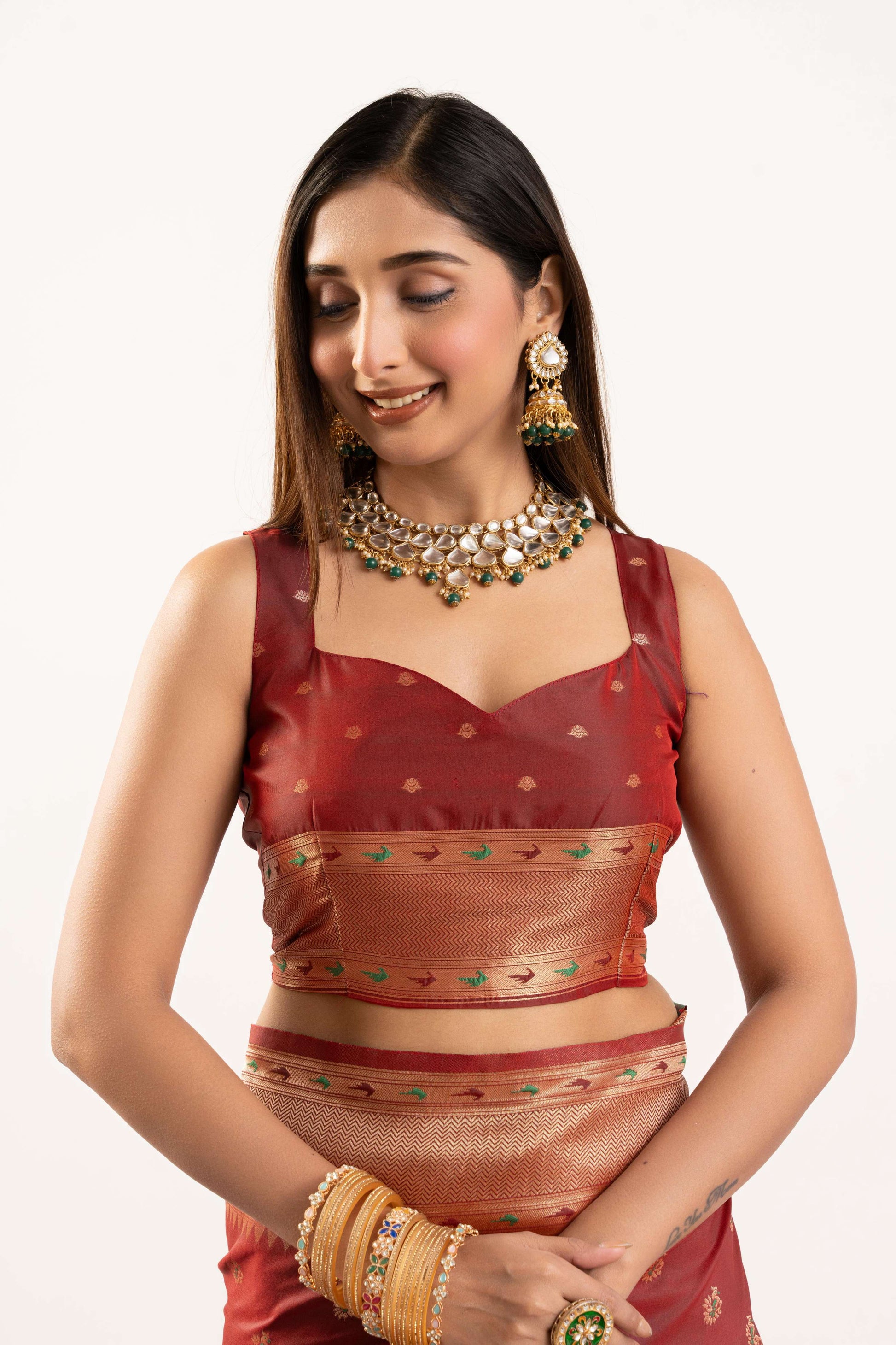 Jyoti Fashion Women's Maroon Soft Banarasi Silk Zari Woven Saree with Blouse
