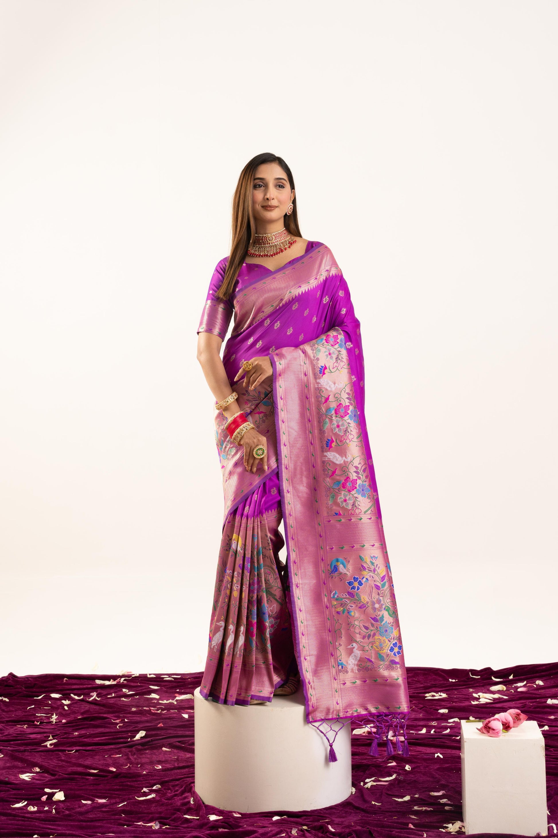 Jyoti Fashion Women's Wine Soft Banarasi Silk Zari Woven Saree with Blouse
