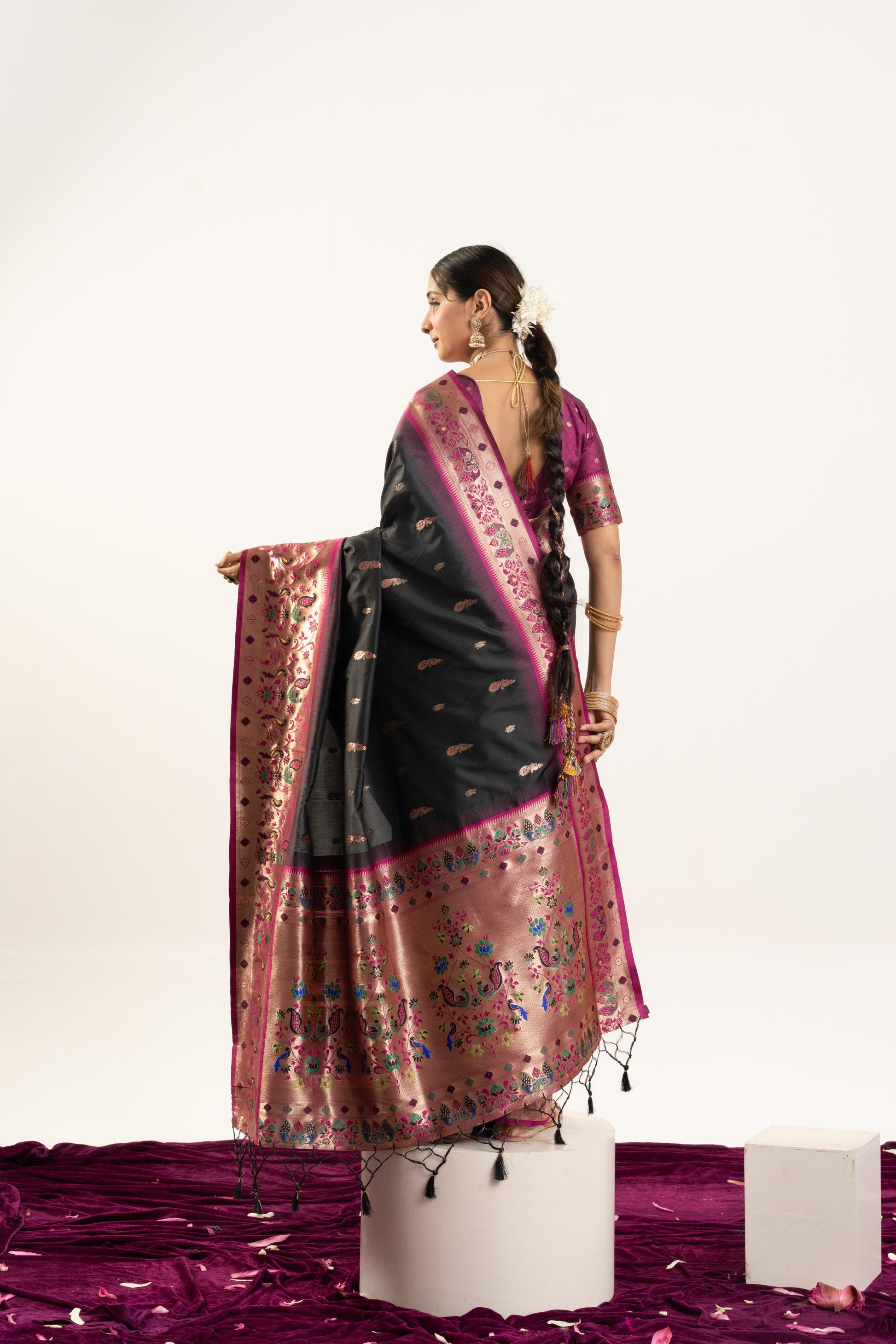 Jyoti Fashion Women's Black Soft Banarasi Silk Zari Woven Saree with Blouse