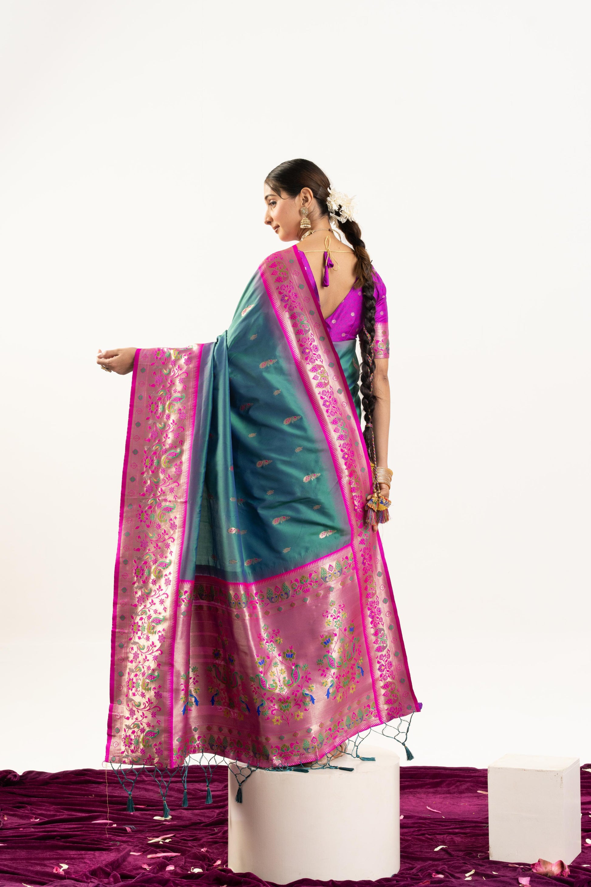 Jyoti Fashion Women's Rama Soft Banarasi Silk Zari Woven Saree with Blouse