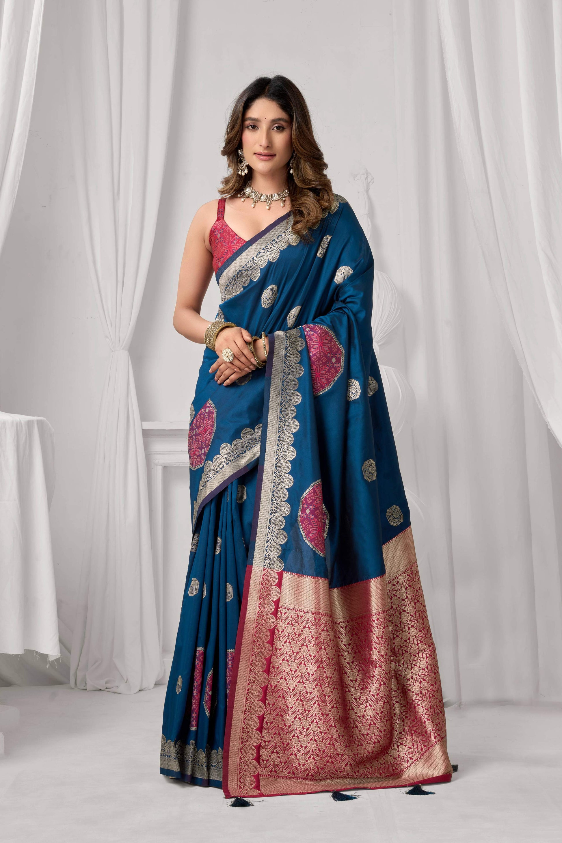 Jyoti Fashion Women's Blue Soft Silk Zari Woven Saree with Blouse