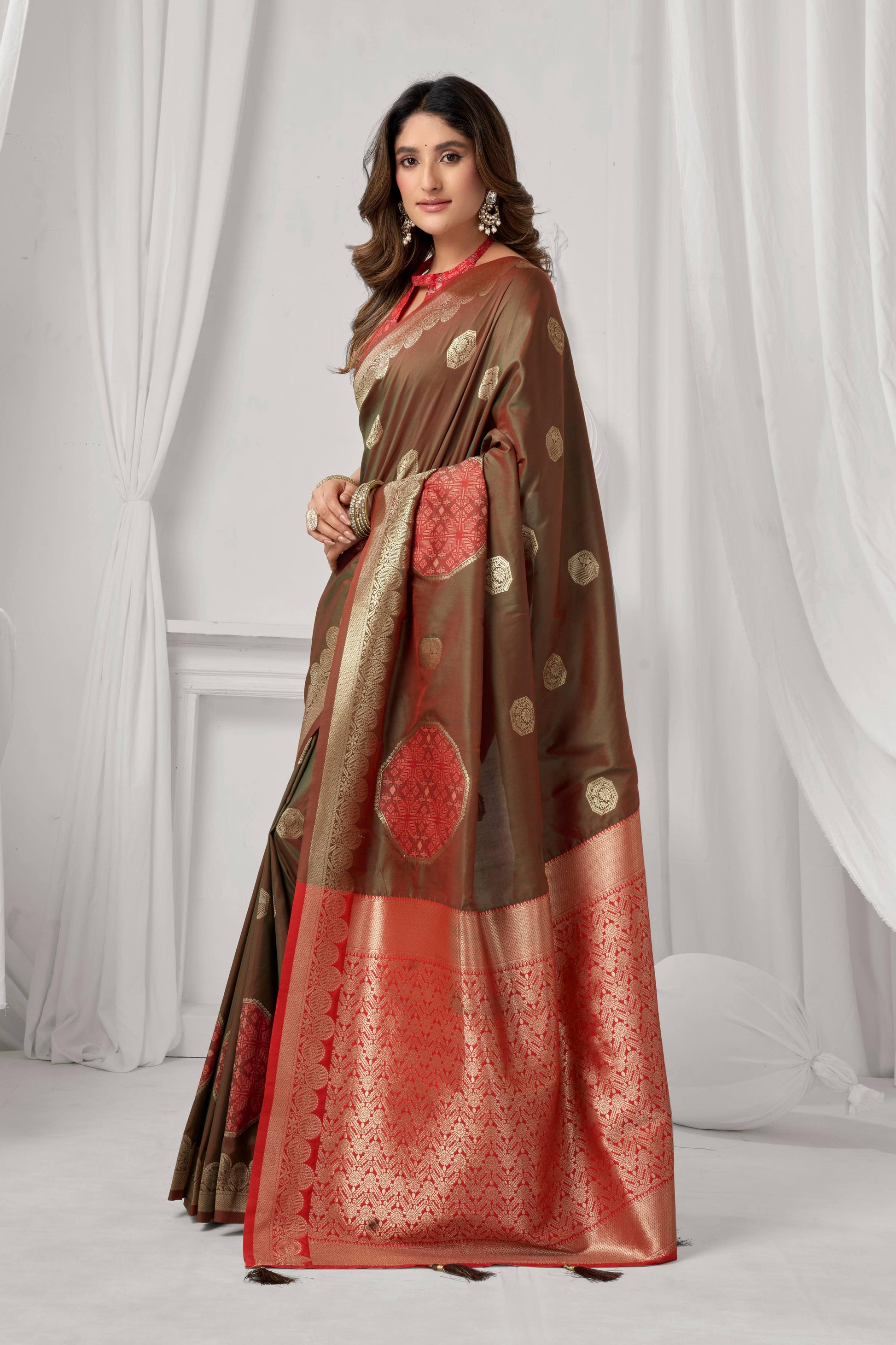 Jyoti Fashion Women's Coffee Soft Silk Zari Woven Saree with Blouse