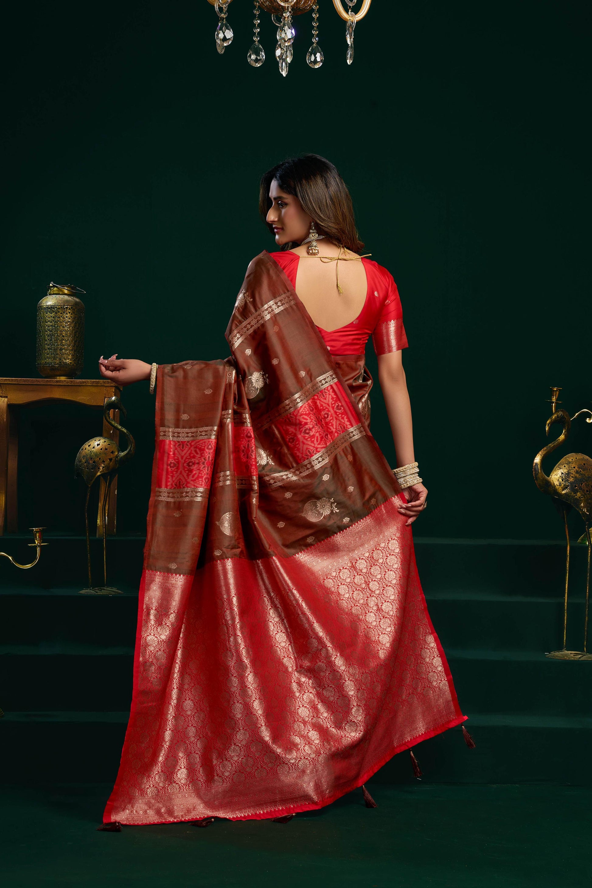 Jyoti Fashion Women's Coffee Soft Silk Zari Woven Saree with Blouse