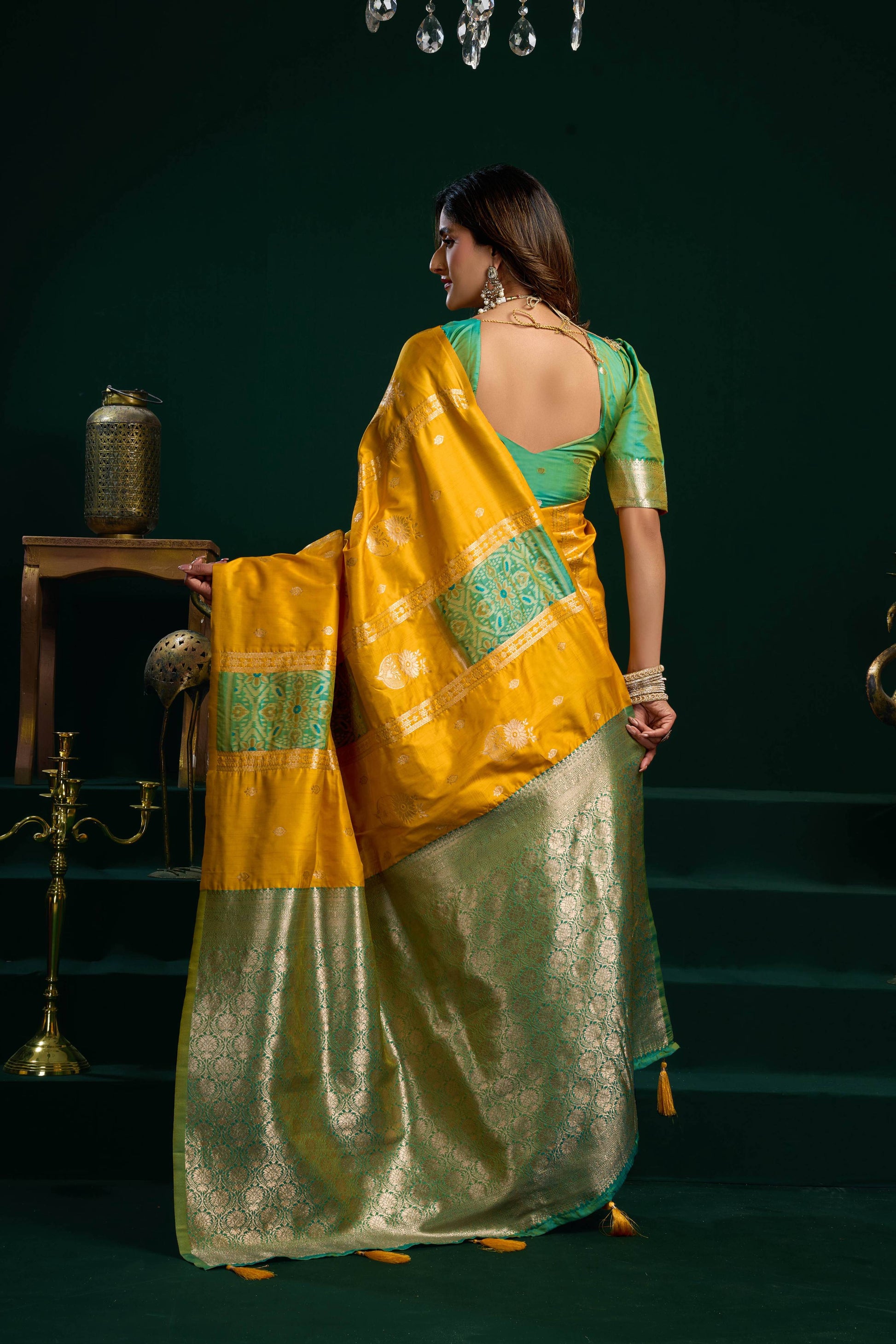 Jyoti Fashion Women's Yellow Soft Silk Zari Woven Saree with Blouse