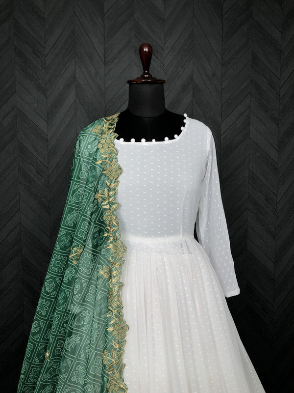 Jyoti Fashion Women's White Georgette Butti work Partywear Anarkali Dress with Dupatta