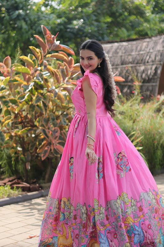 Jyoti Fashion Women's Pink Dola Silk Printed Festive Designer Anarkali Dress