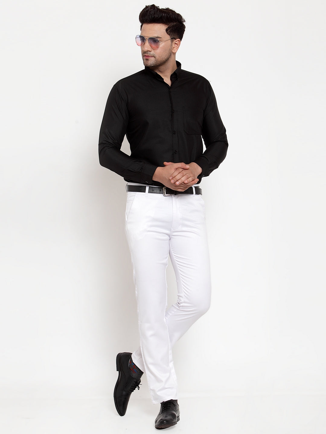 Jainish Men's White Tapered Fit Formal Trousers 