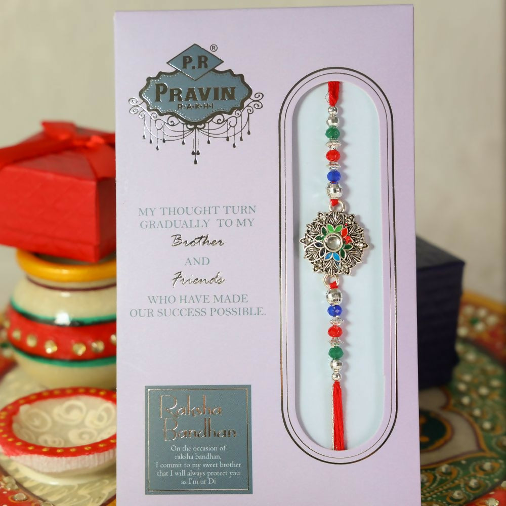 Indianvibez Designer Silver Stone Rakhi 