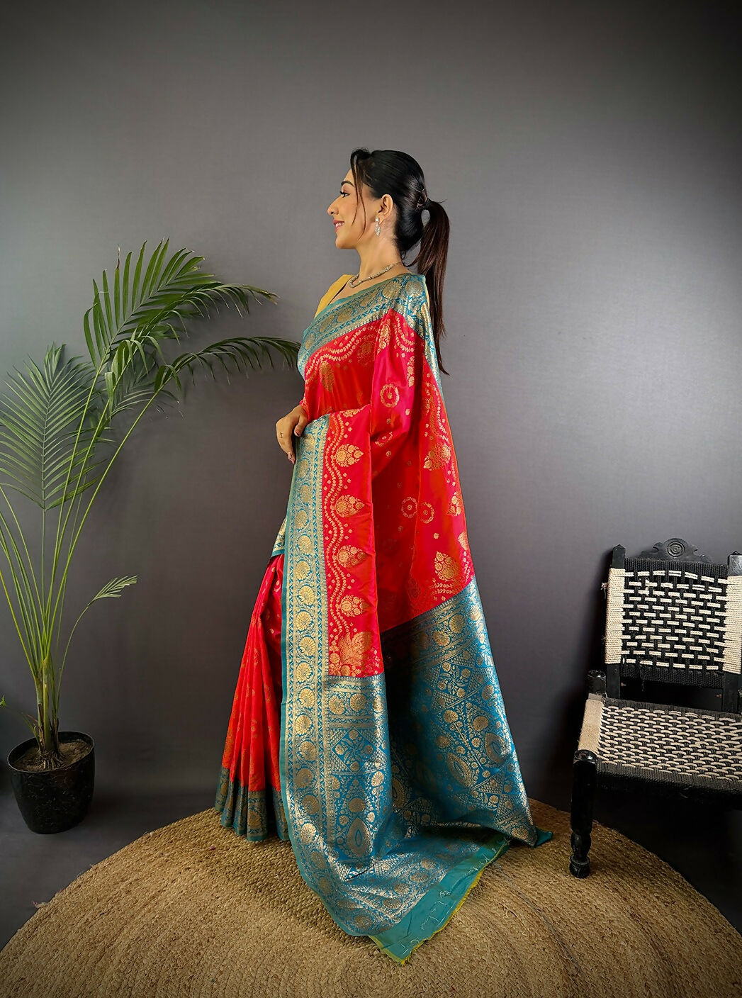Joban Fashion Turquoise Butti Banarasi Silk Sarees | Swadesiicart
