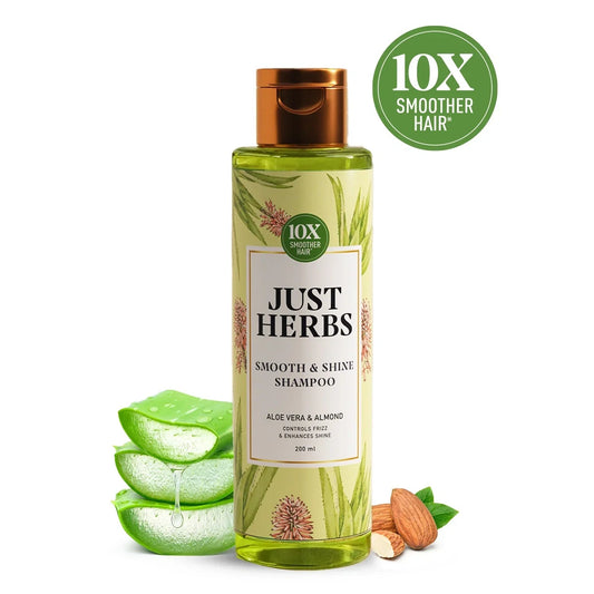 Smooth & Shine Shampoo for Dry and Frizzy Hair| Aloe Vera, Almond, Rice Protein & 12 Herbs 