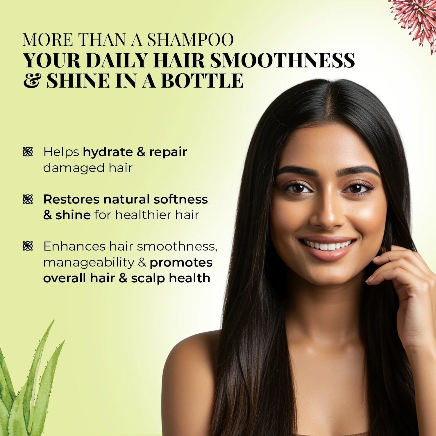 Smooth & Shine Shampoo for Dry and Frizzy Hair| Aloe Vera, Almond, Rice Protein & 12 Herbs 