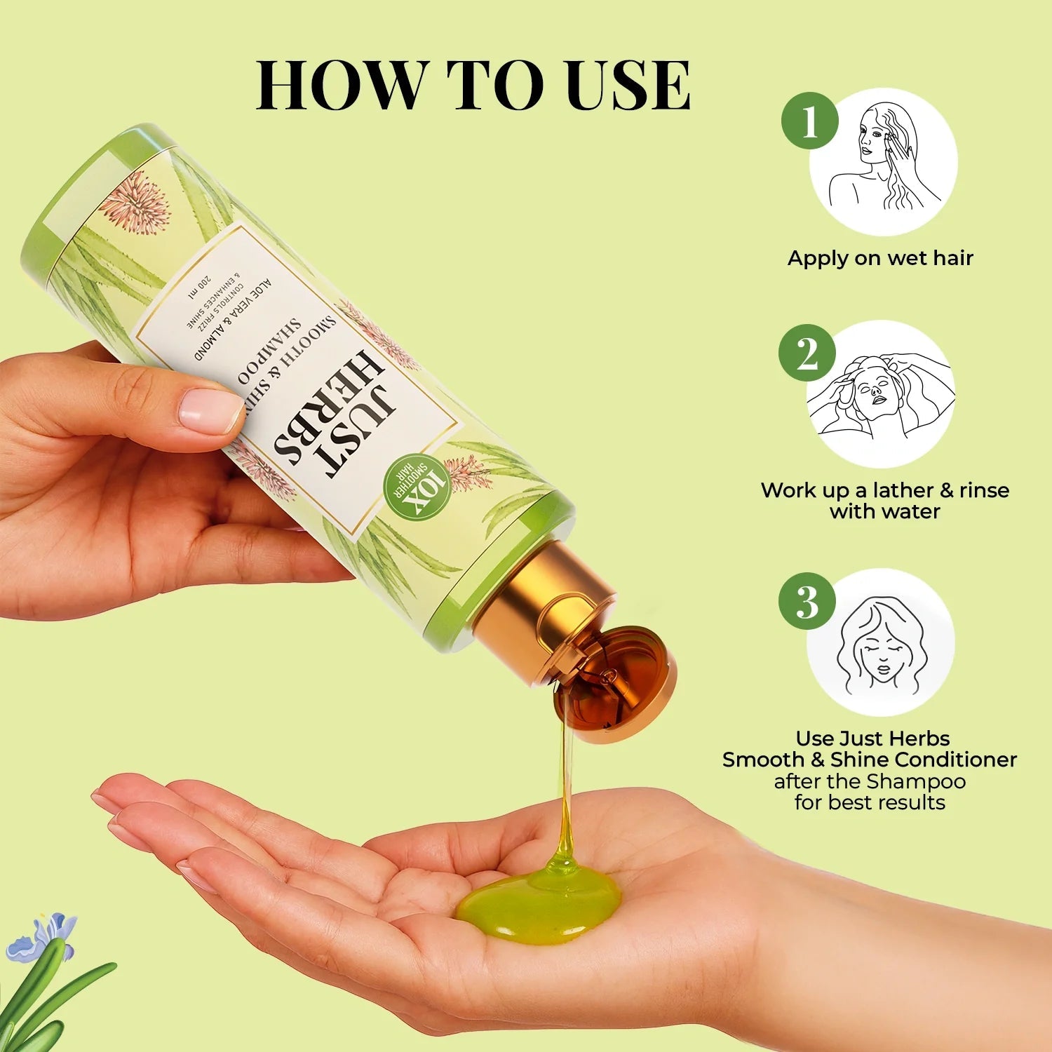 Smooth & Shine Shampoo for Dry and Frizzy Hair| Aloe Vera, Almond, Rice Protein & 12 Herbs 