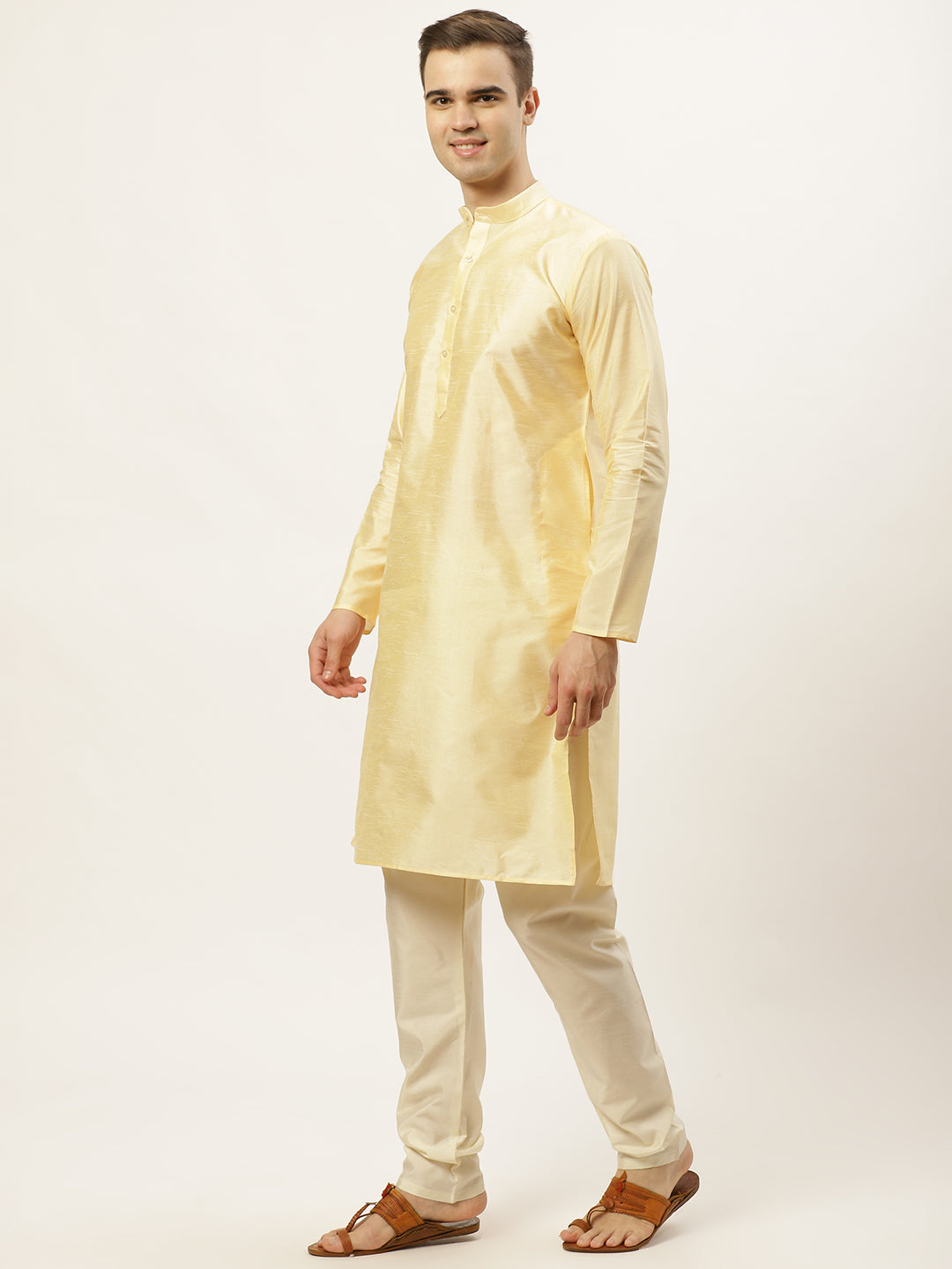 Jompers Men's Woven Design Nehru Jacket and Kurta Pyjama Set - Green