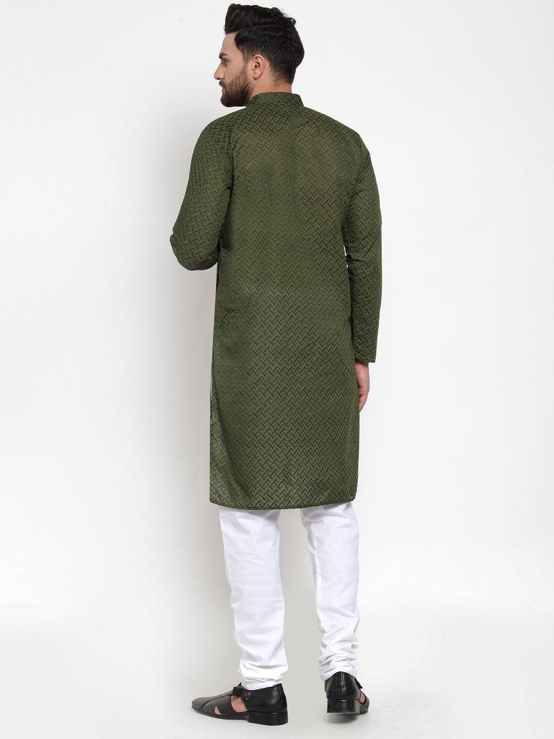 Jompers Men Olive Green Chikan Kurta Only 