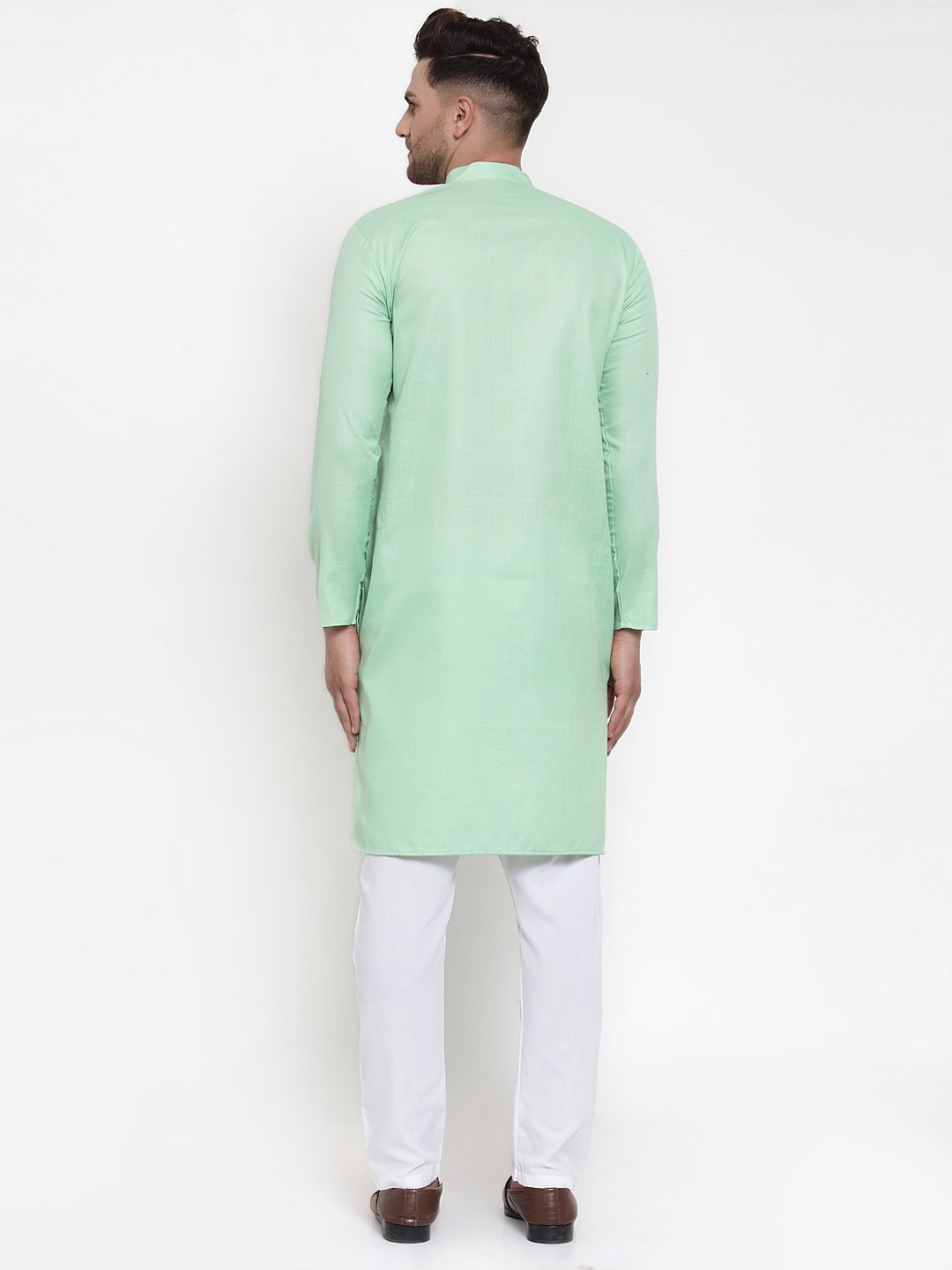 Jompers Men Green & White Solid Kurta Only