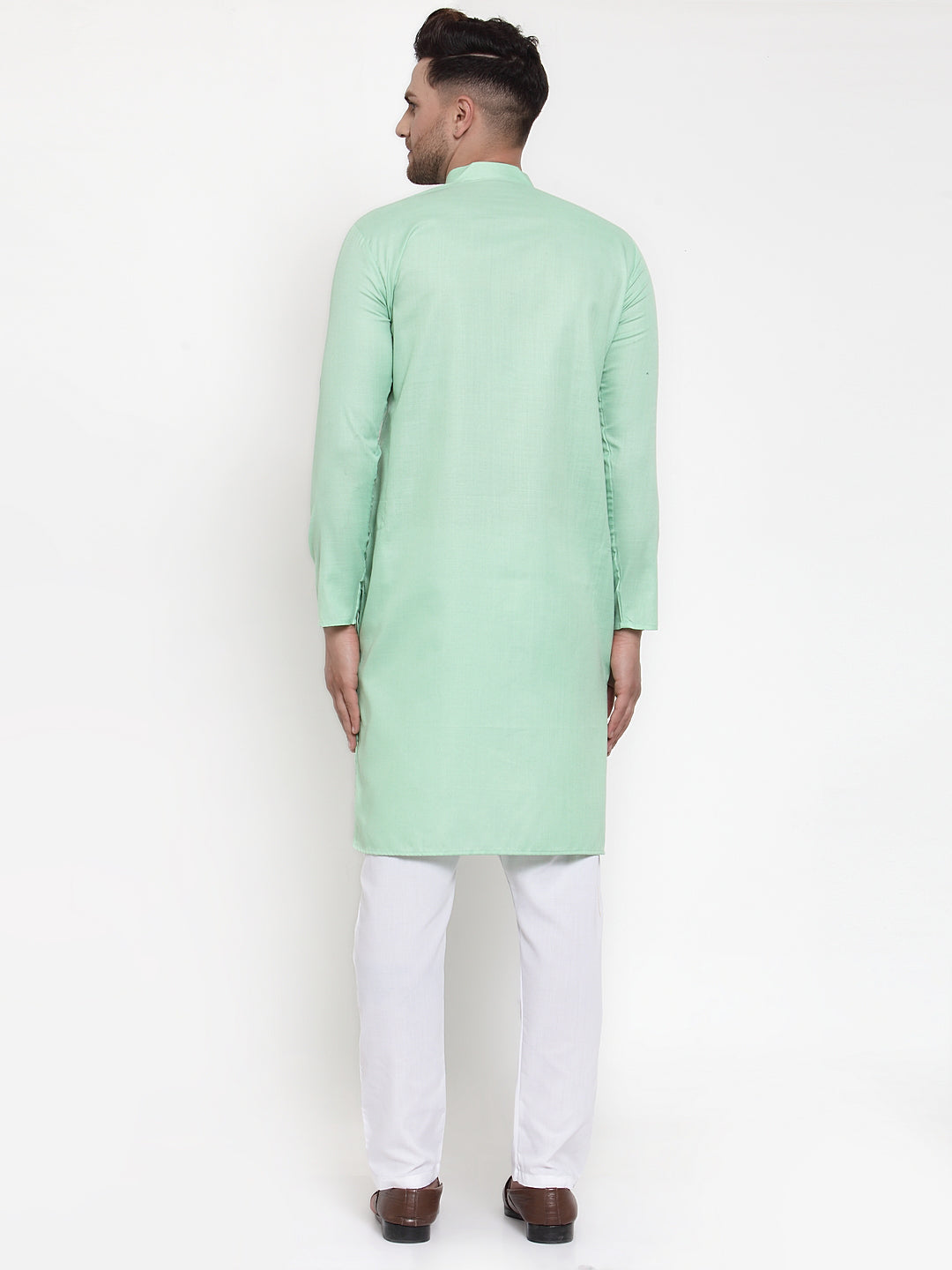 Jompers Men Green & White Solid Kurta with Churidar