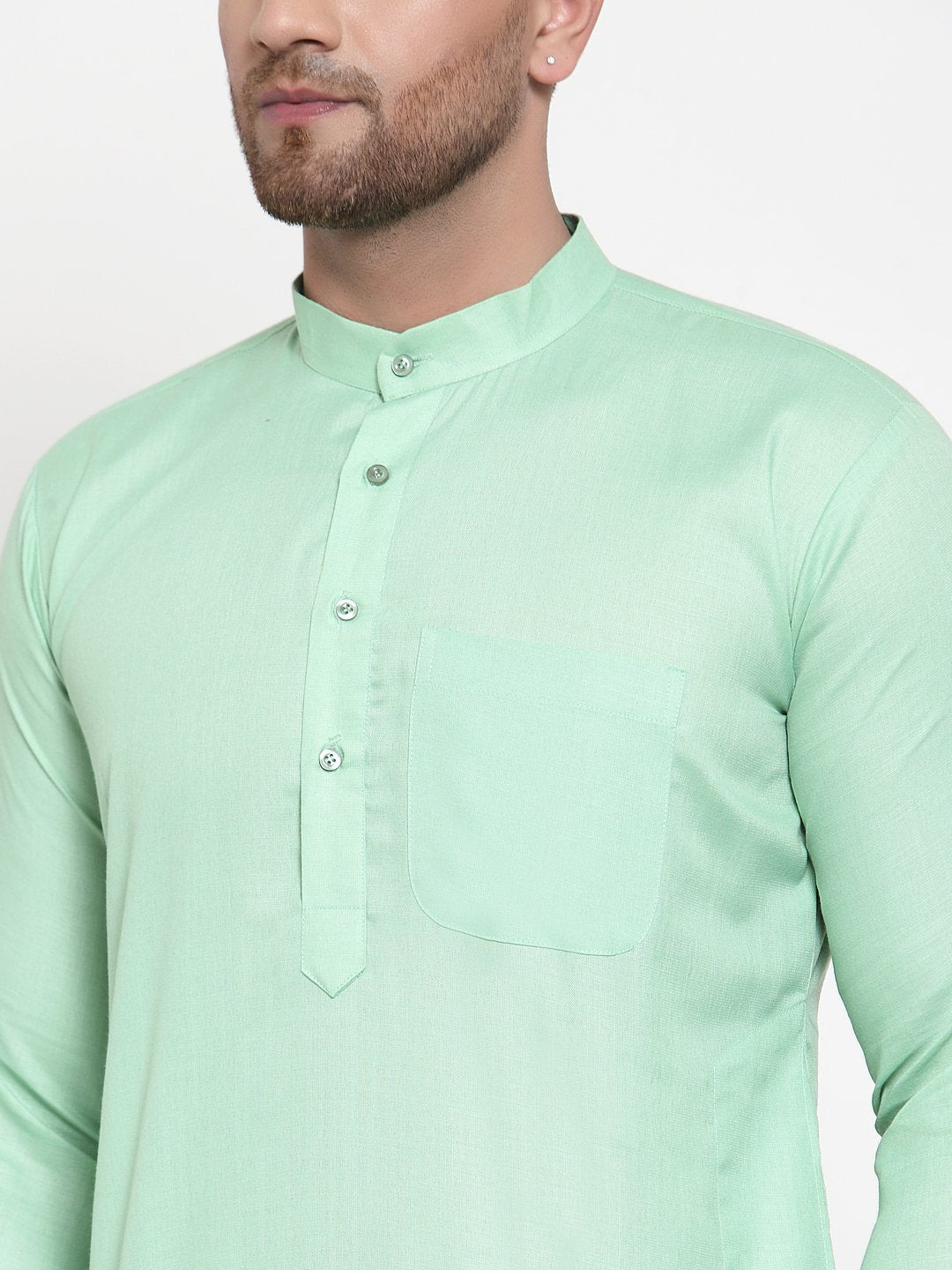 Jompers Men Green & White Solid Kurta Only