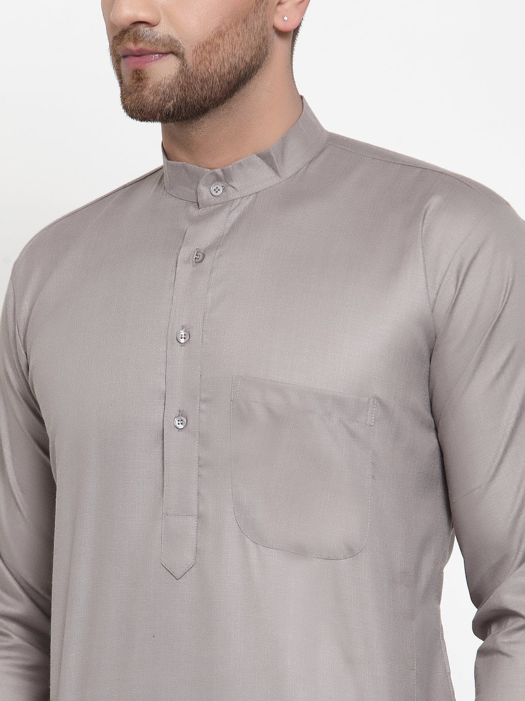 Jompers Men Grey & White Solid Kurta Only