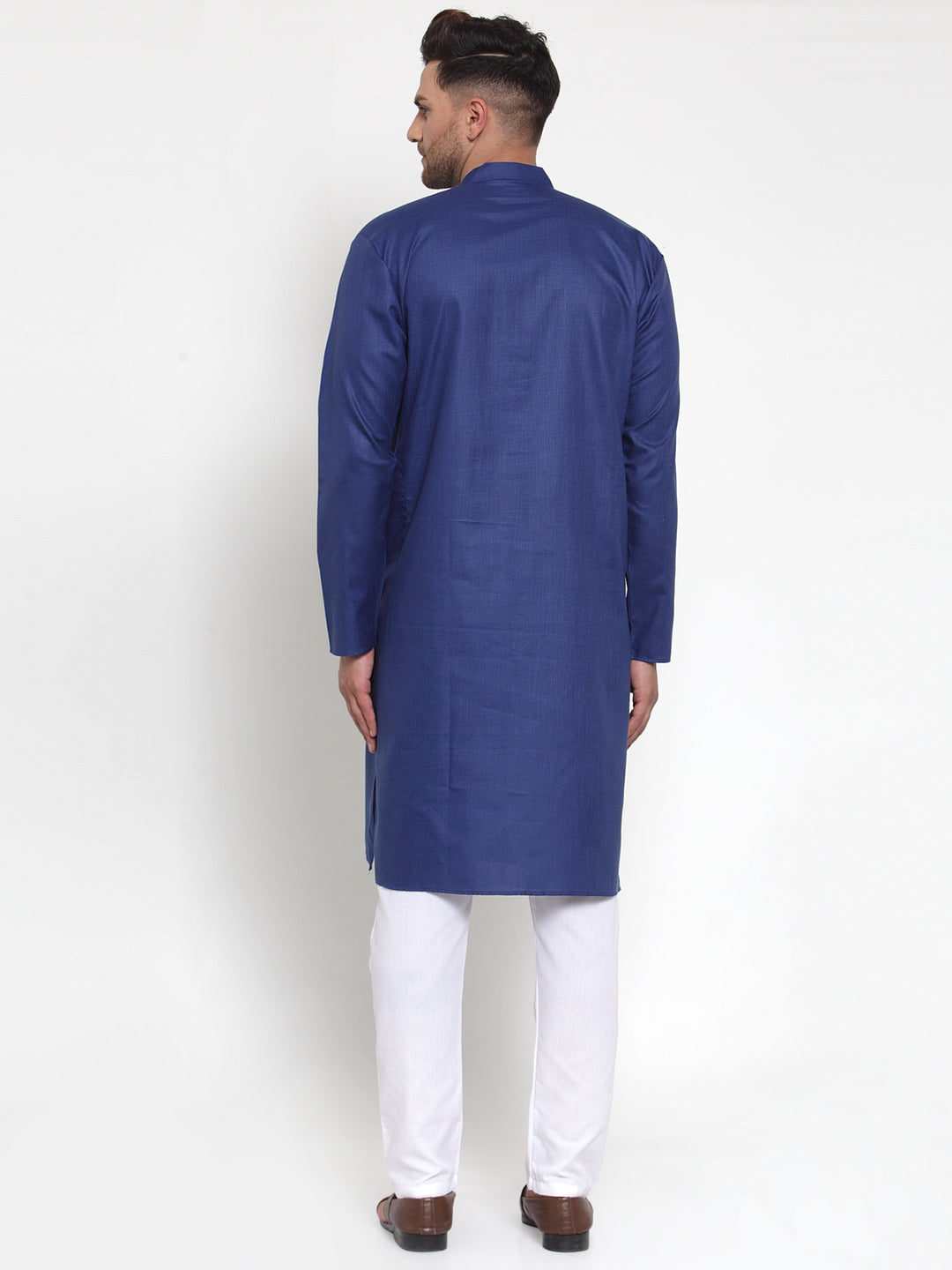 Jompers Men Royal-Blue & White Solid Kurta with Churidar
