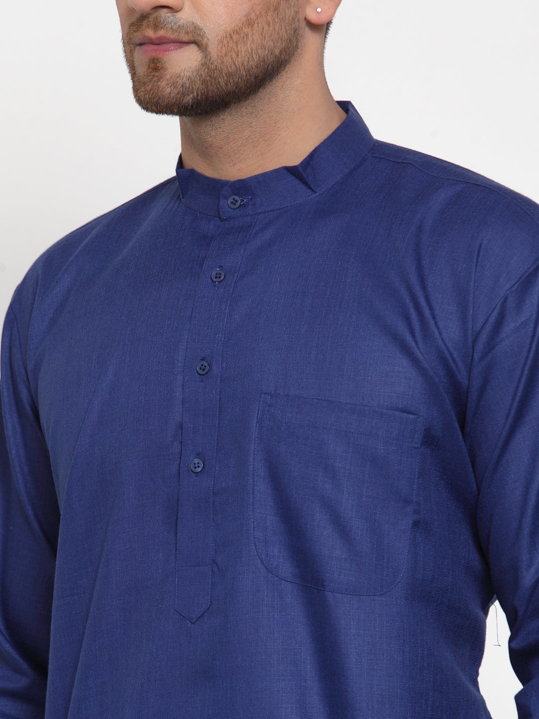 Jompers Men Royal-Blue & White Solid Kurta with Churidar