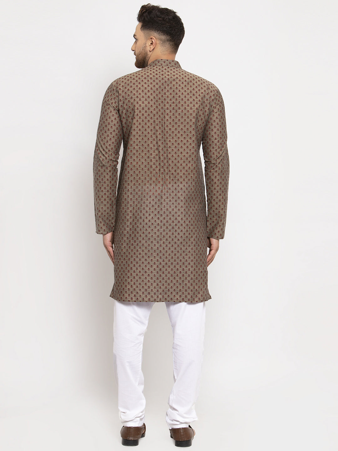 Jompers Men Grey Cotton Printed Kurta with Pyjamas