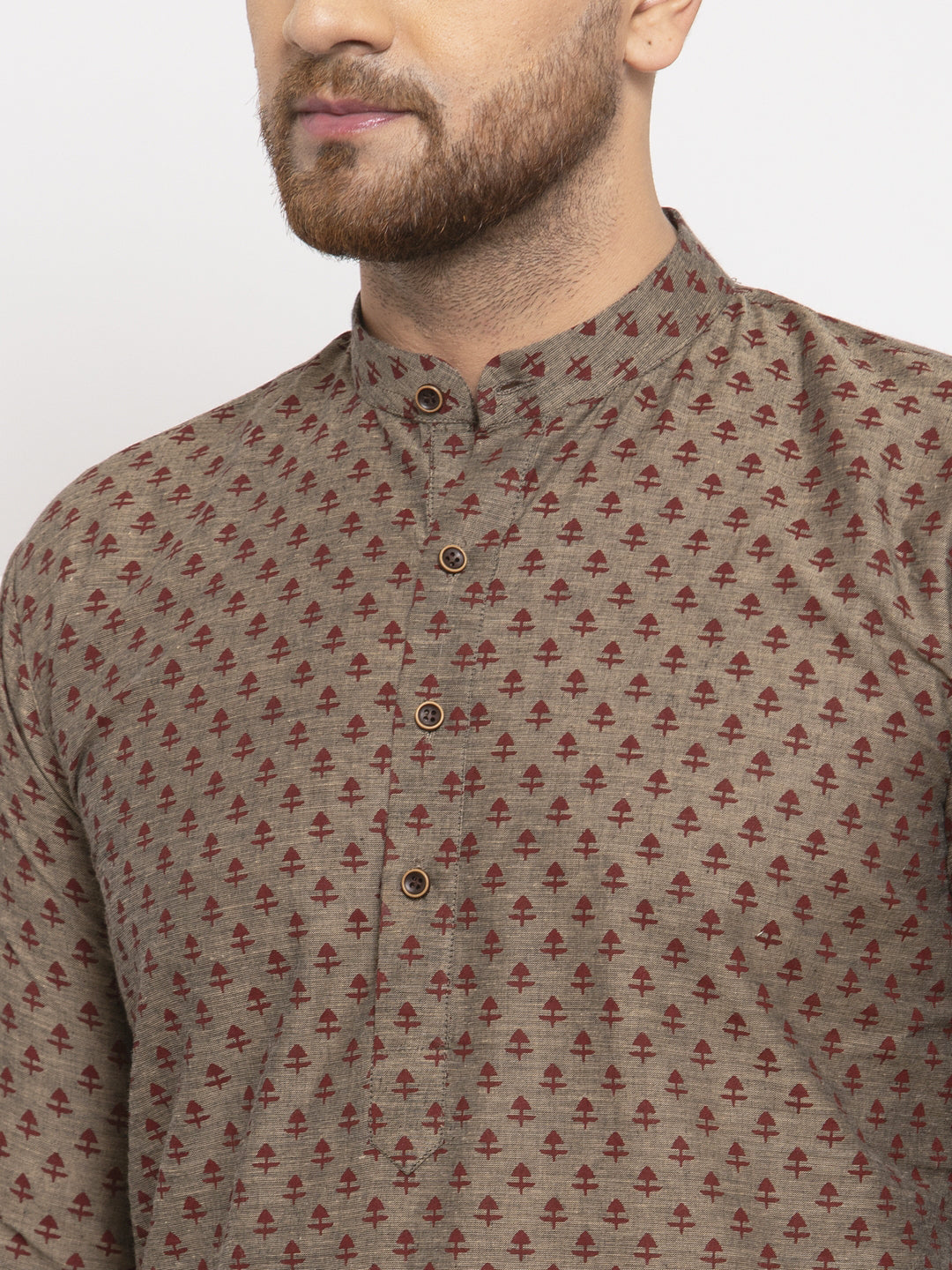 Jompers Men Grey Cotton Printed Kurta with Pyjamas