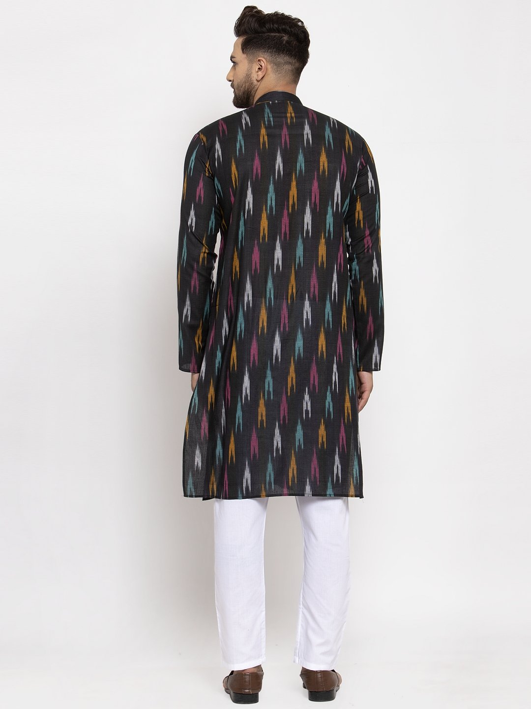 Jompers Men Black Woven Design Ikkat Straight Kurta Only