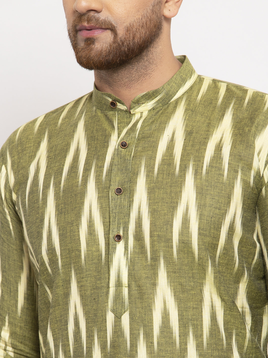 Jompers Men Green Woven Design Ikkat Straight Kurta with Churidar