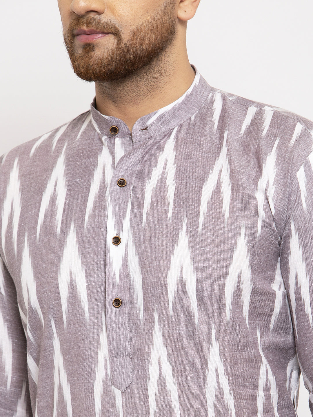 Jompers Men Grey Woven Design Ikkat Straight Kurta with Churidar