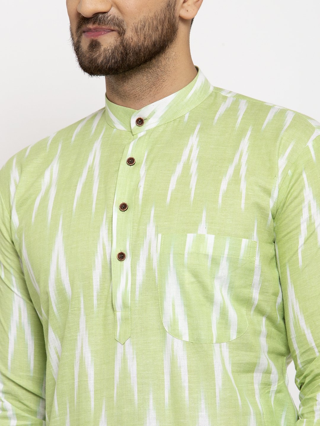 Jompers Men Lime Green Woven Design Ikkat Straight Kurta Only