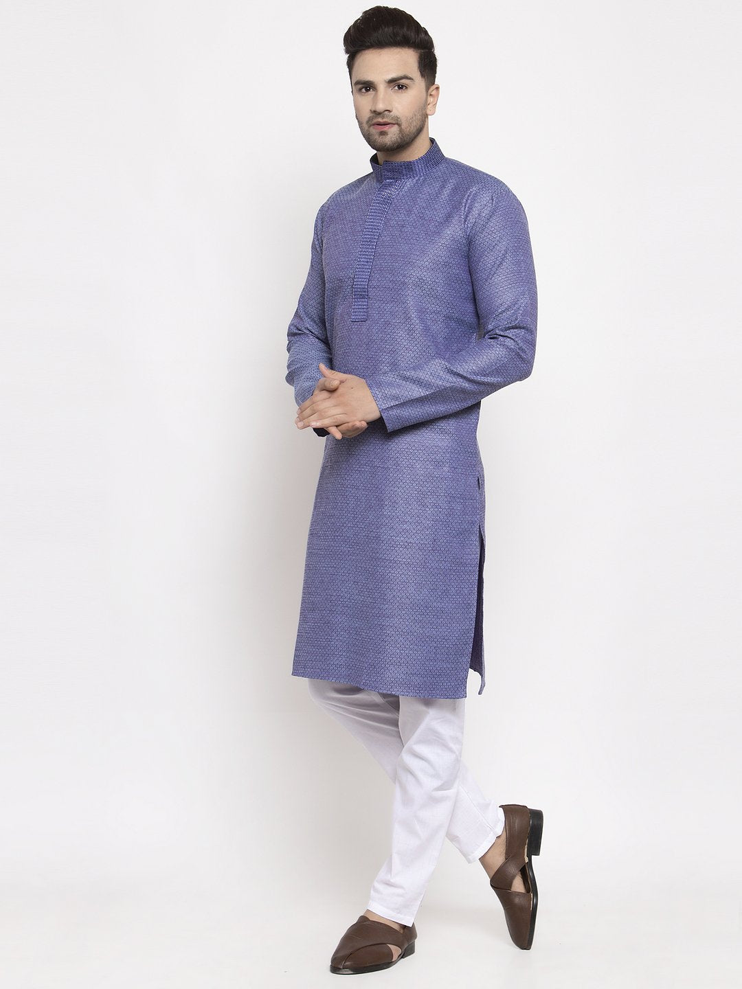 Jompers Men Blue Embroidered Kurta Only