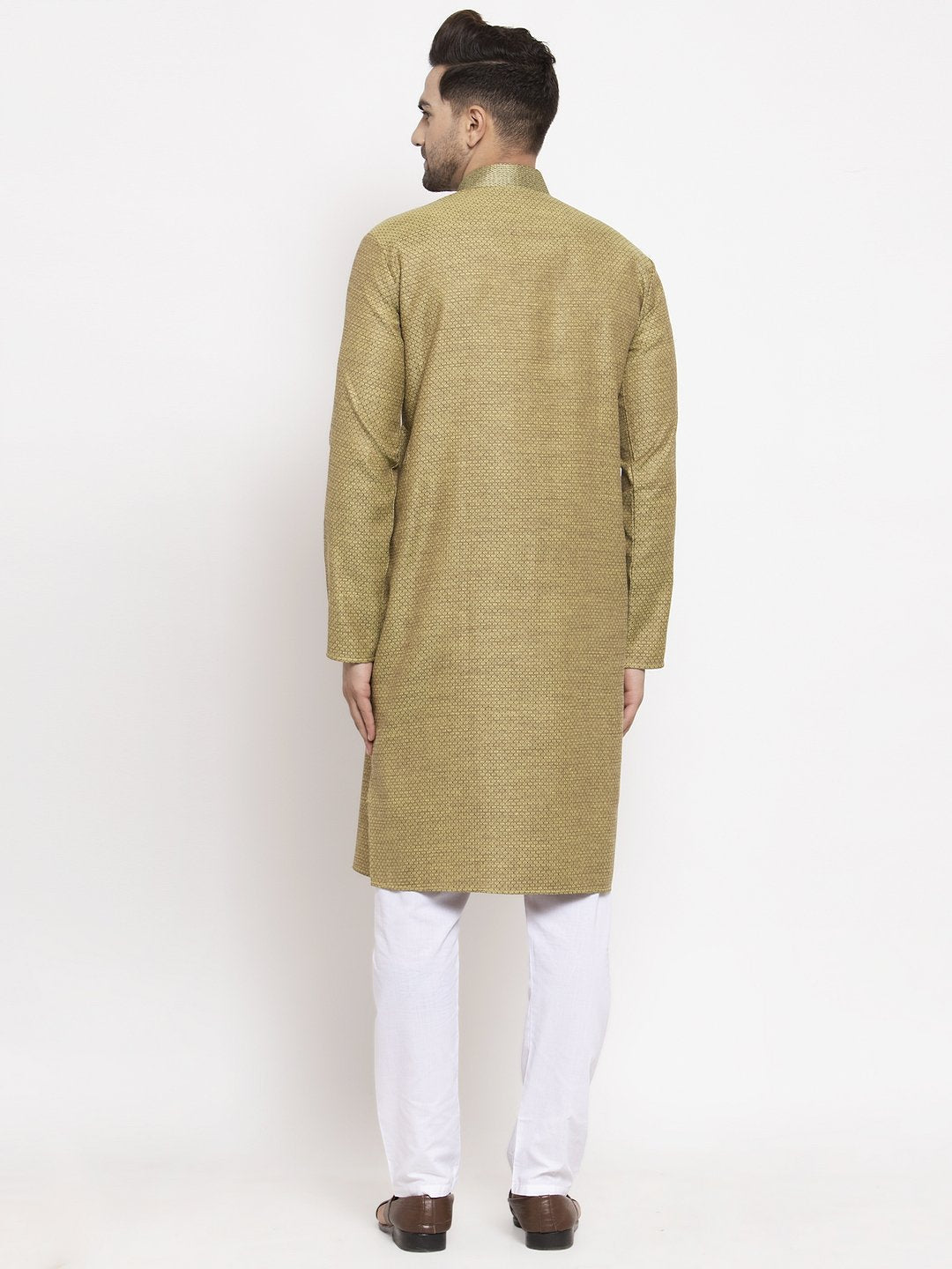 Jompers Men Olive Green Embroidered Kurta Only